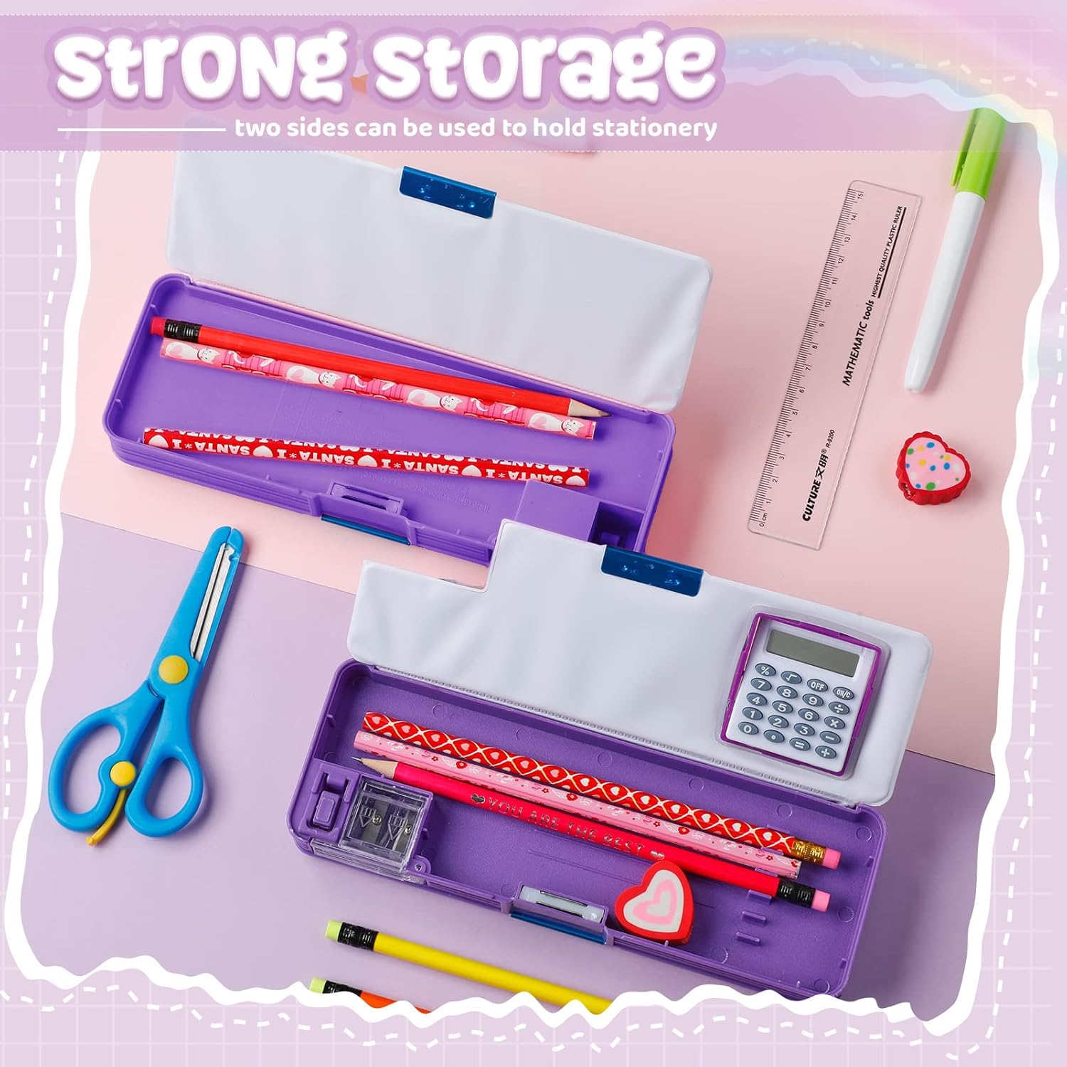 Henoyso Caja de lápices para niñas, estuche de sirena con calculadora y sacapuntas, estuche multifunción para lápices, suministros escolares, regalo