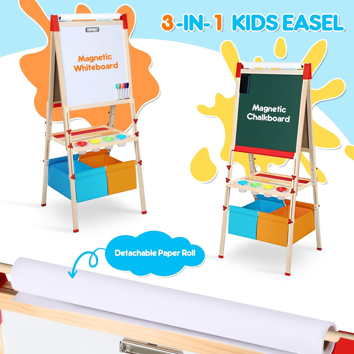 RenFox Caballete para niños, caballete de arte ajustable para niños, más de 140 accesorios, pizarra magnética de borrado en seco de doble cara y
