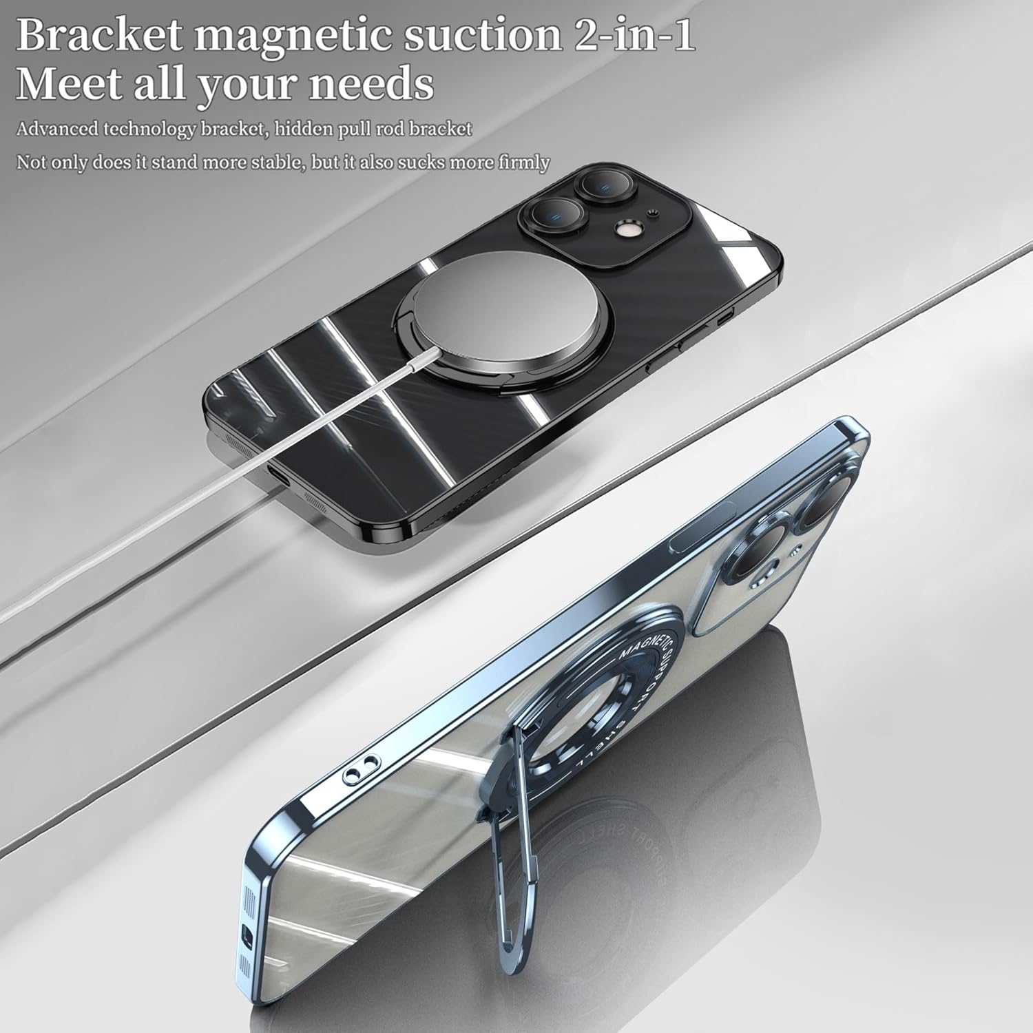 QLTYPRI Funda magnética transparente para iPhone 12 compatible con MagSafe, soporte de anillo invisible, protección completa para lente de cámara,