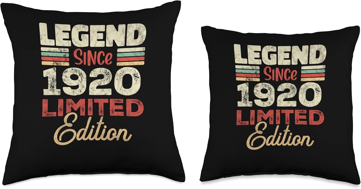 Retro Since 1920 Limited Edition Born in 1920 103rd Birthday 103 Year Old Since 1920 Limited Edition Throw Pillow, 18×18, Multicolor