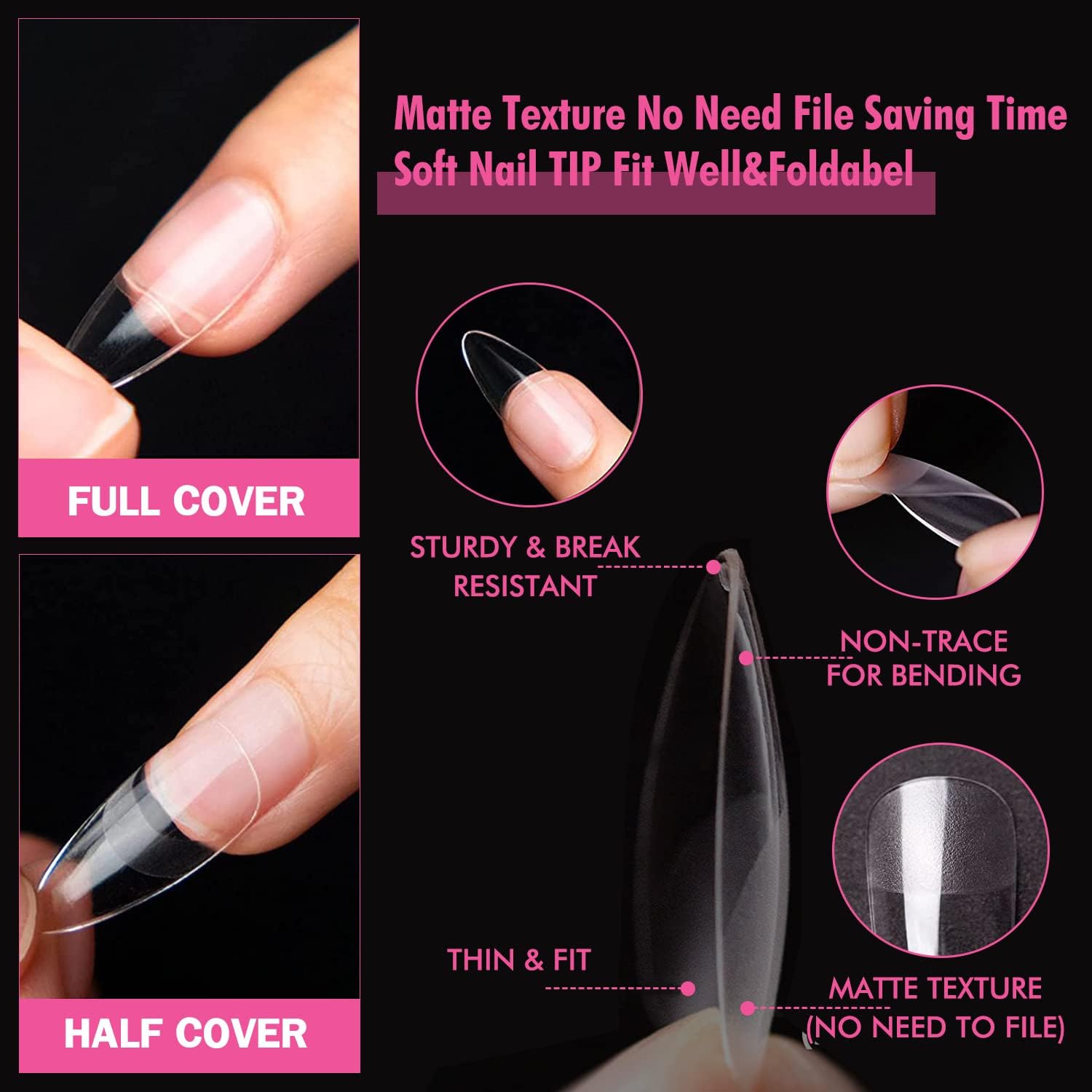UNA GELLA Kit de iniciación de esmalte de uñas de gel, 6 colores con puntas de uñas postizas de gel de almendra, 5 en 1, capa base de gel de