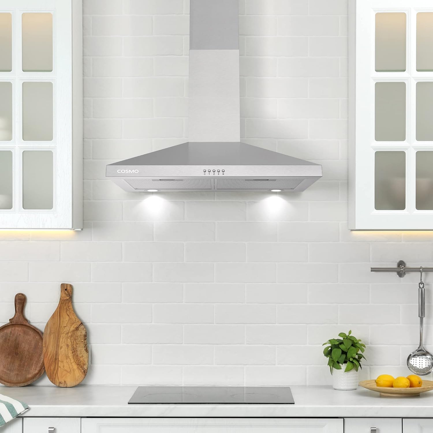 COSMO COS-63024P Campana extractora de pared de 30 pulgadas con flujo de aire eficiente, canalizado, ventilador de 3 velocidades, filtros de