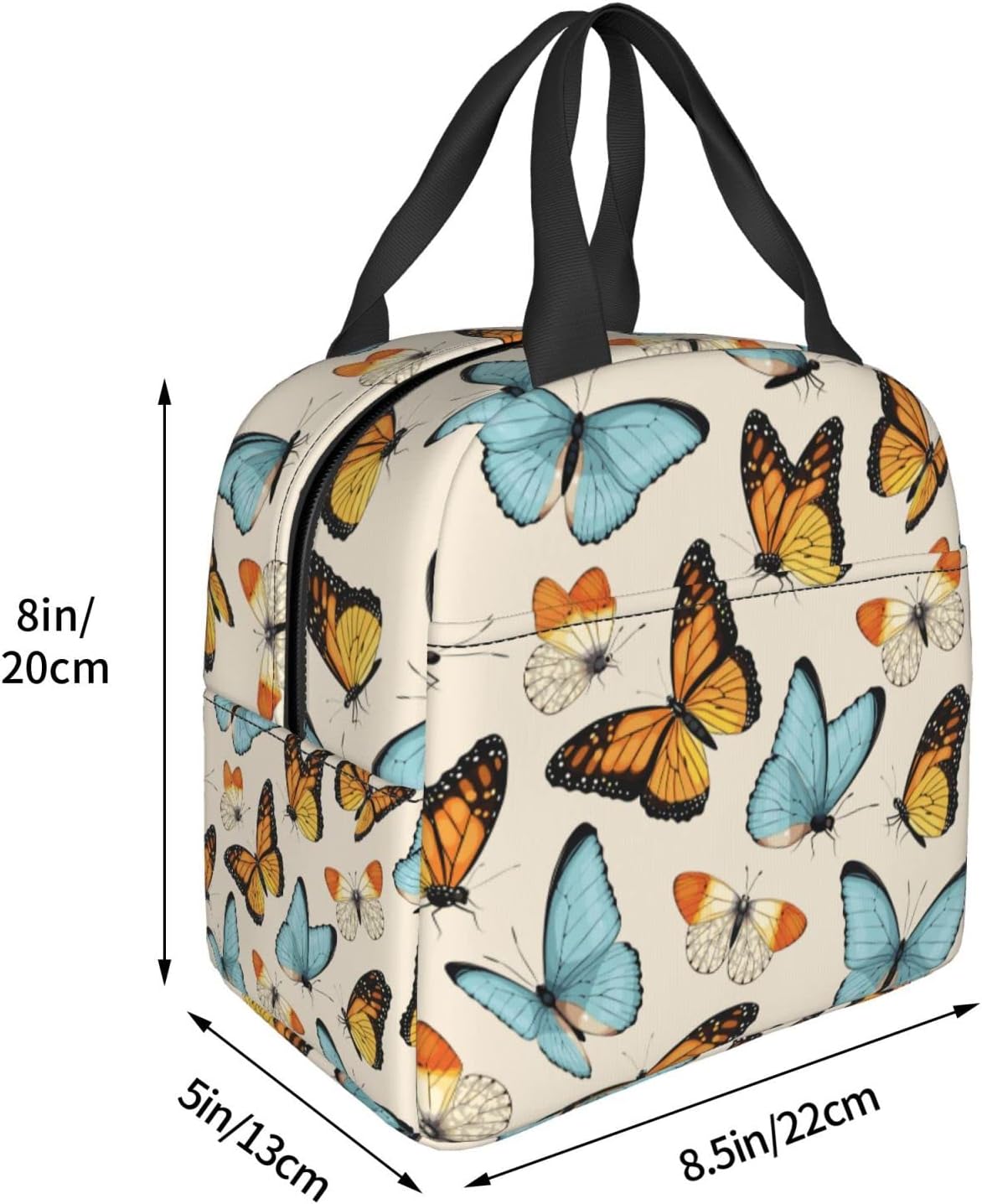 Lonchera vintage retro con diseño de mariposa aislada, reutilizable, impermeable, portátil, para hombres, mujeres, niñas y niños