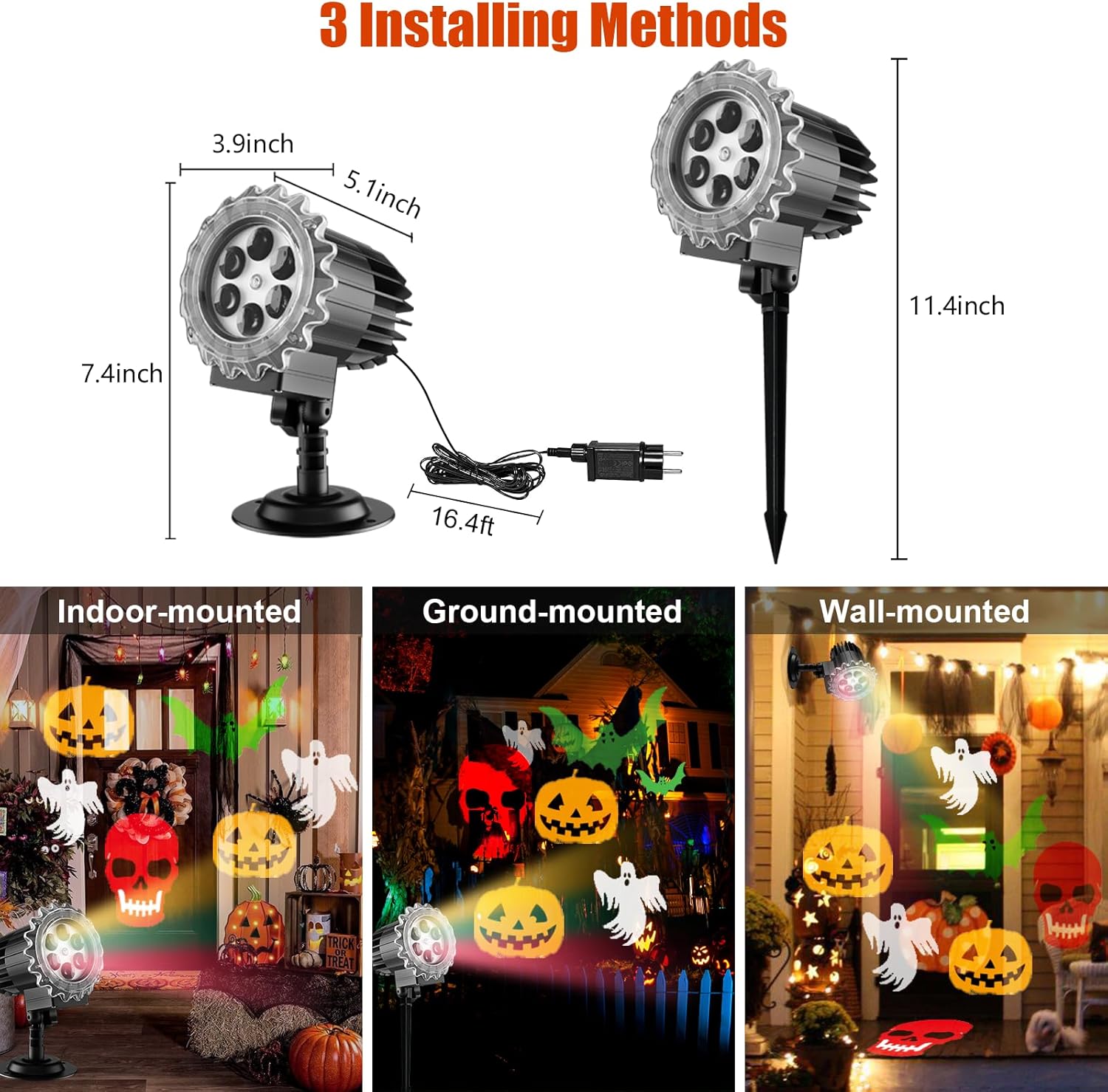 Beforalla Luces de proyector más brillantes para decoración de Halloween al aire libre 2023, esqueleto de Halloween, fantasma, murciélagos,