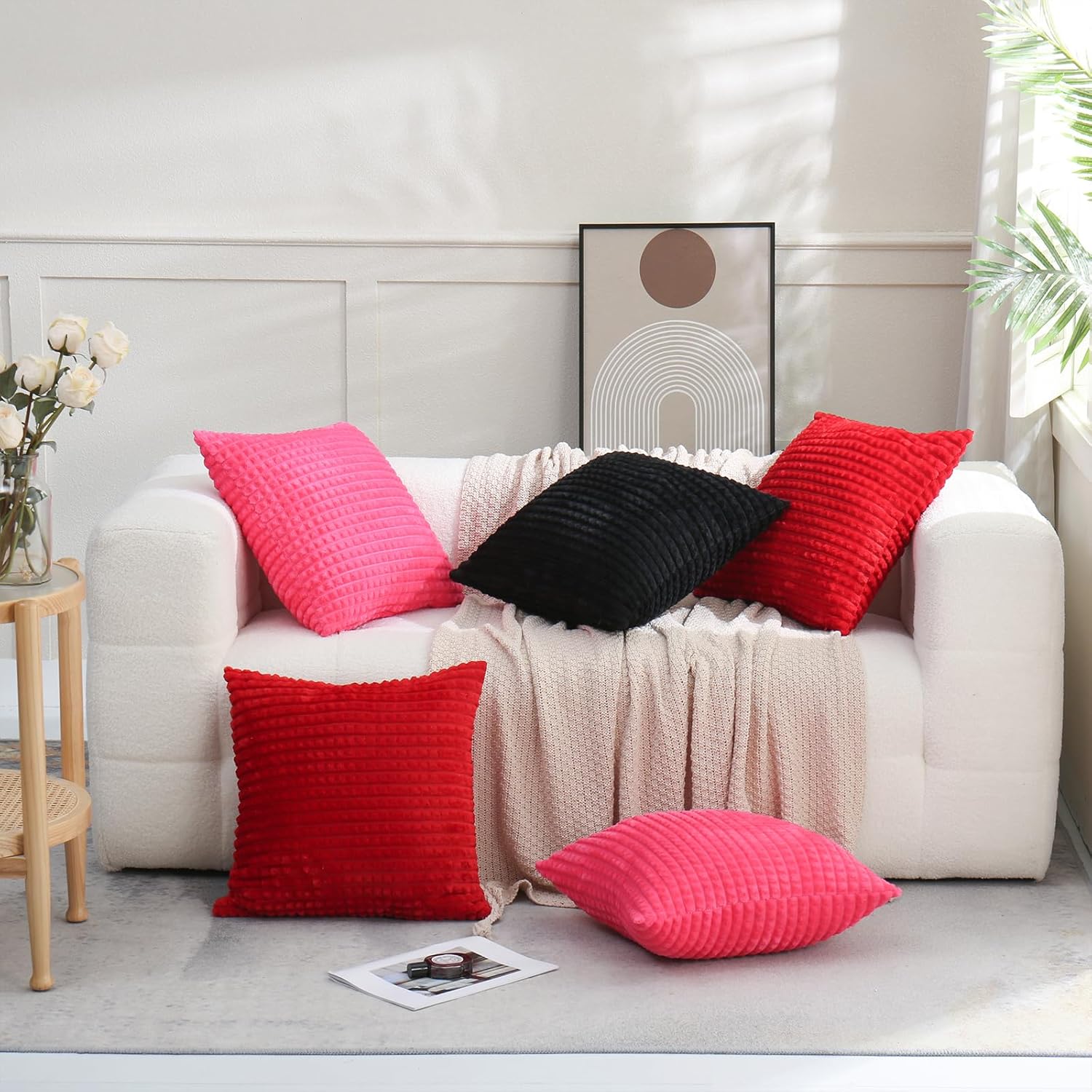 Puncuntex Juego de 2 fundas de almohada decorativas de color rosa intenso de 18 x 18 pulgadas, fundas de almohada de felpa súper suave, esponjosas y