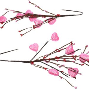 BESTOYARD 2 piezas de adornos de amor para decoración de corazón artificiales para San Valentín, selecciones florales de bayas falsas, tallos de BESTOYARD 2 piezas de adornos de amor para decoración de corazón artificiales para San Valentín, selecciones florales de bayas falsas, tallos de