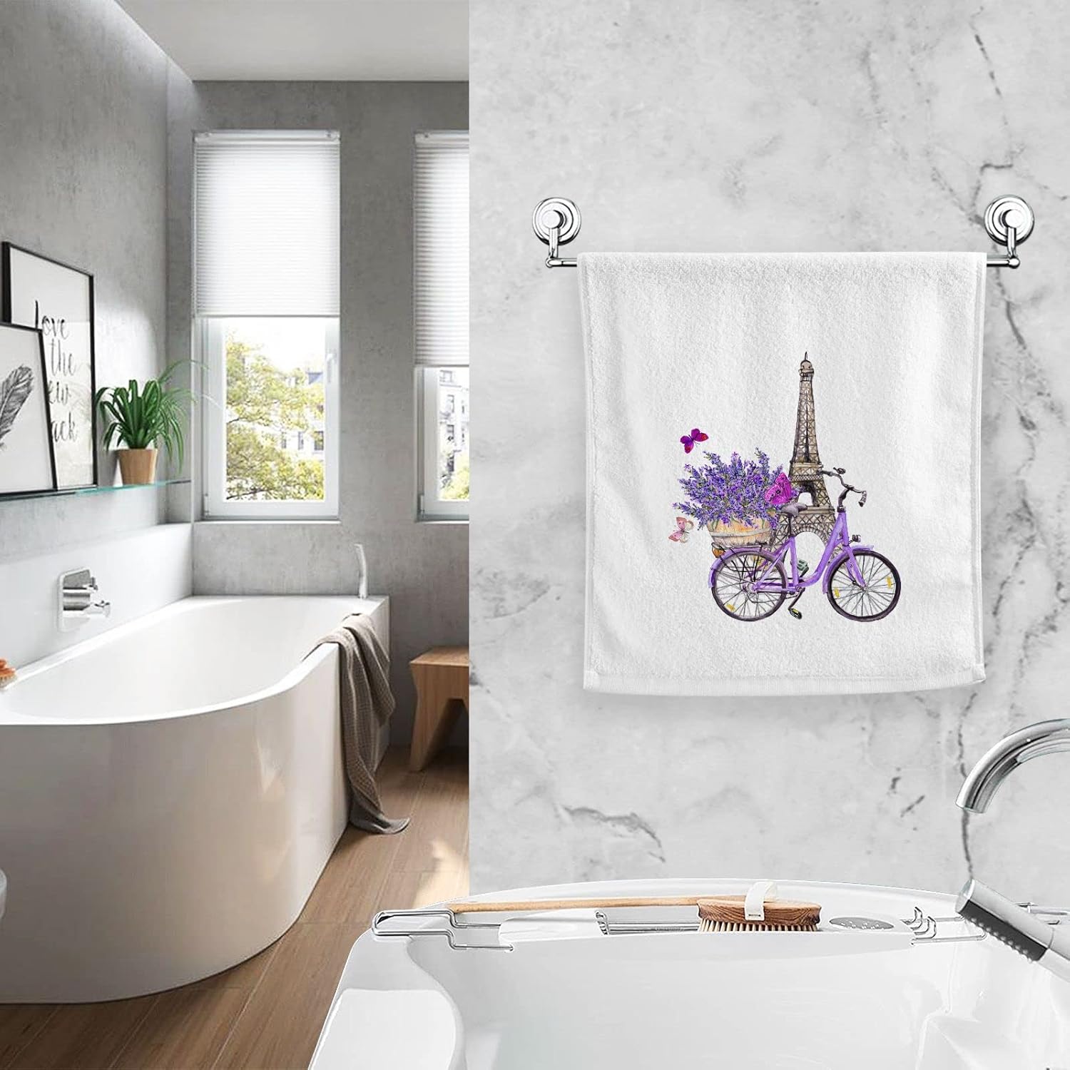 ALAZA Toallas de mano con diseño de torre Eiffel de lavanda, 100% algodón, suaves, decorativas, para baño, juego de toallas de baño absorbentes de
