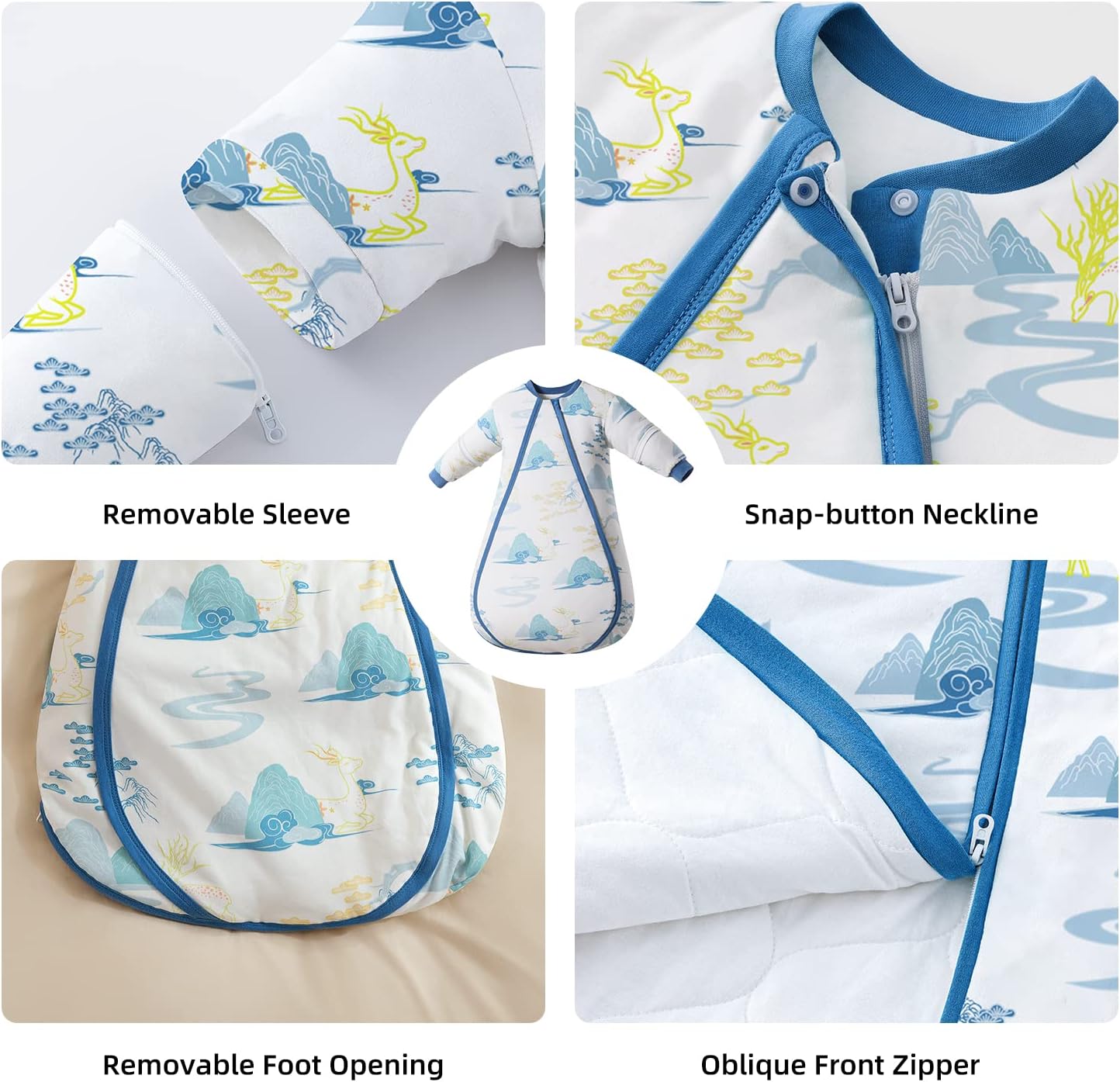 Saco de dormir para bebé, manta termostática de algodón, mangas extraíbles, unisex, saco de dormir para bebés, 2.5 TOG
