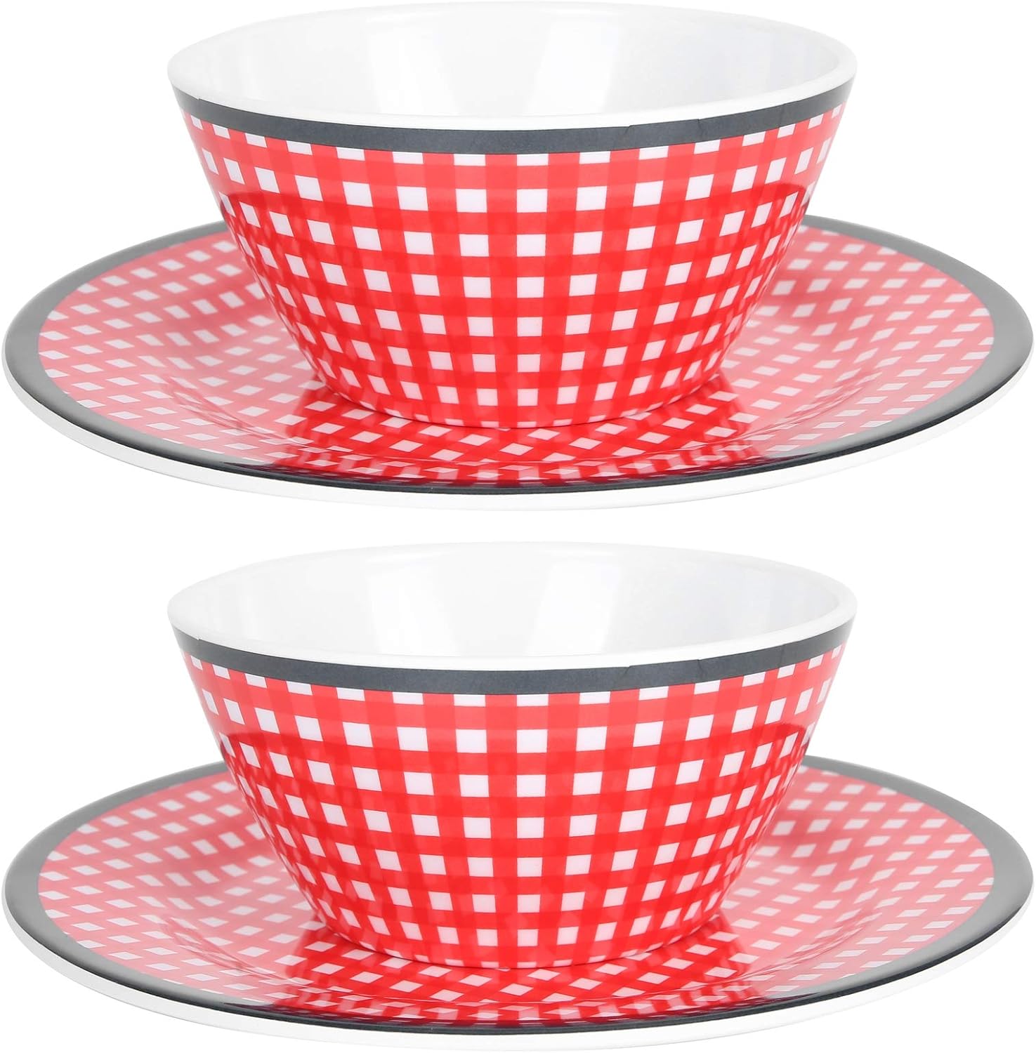 Juego de cuencos de ensalada, juego de vajilla de 4 piezas, plato de porcelana de imitación, cuenco – Kit de ensaladera de rejilla roja