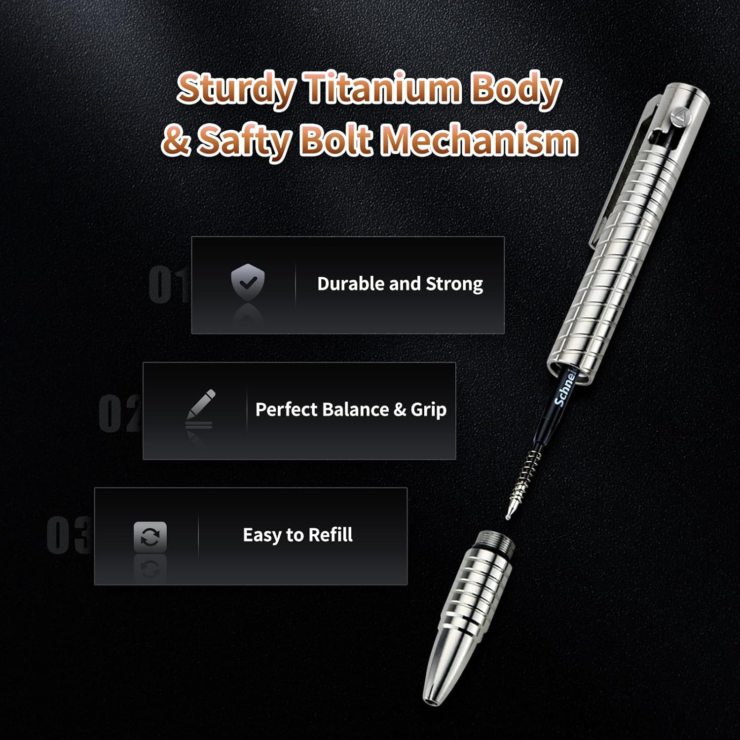 Bolígrafo EDC de 4 pulgadas, mini bolígrafo de metal de bolsillo de titanio, bolígrafo retráctil recargable de tinta para hombres y mujeres de uso