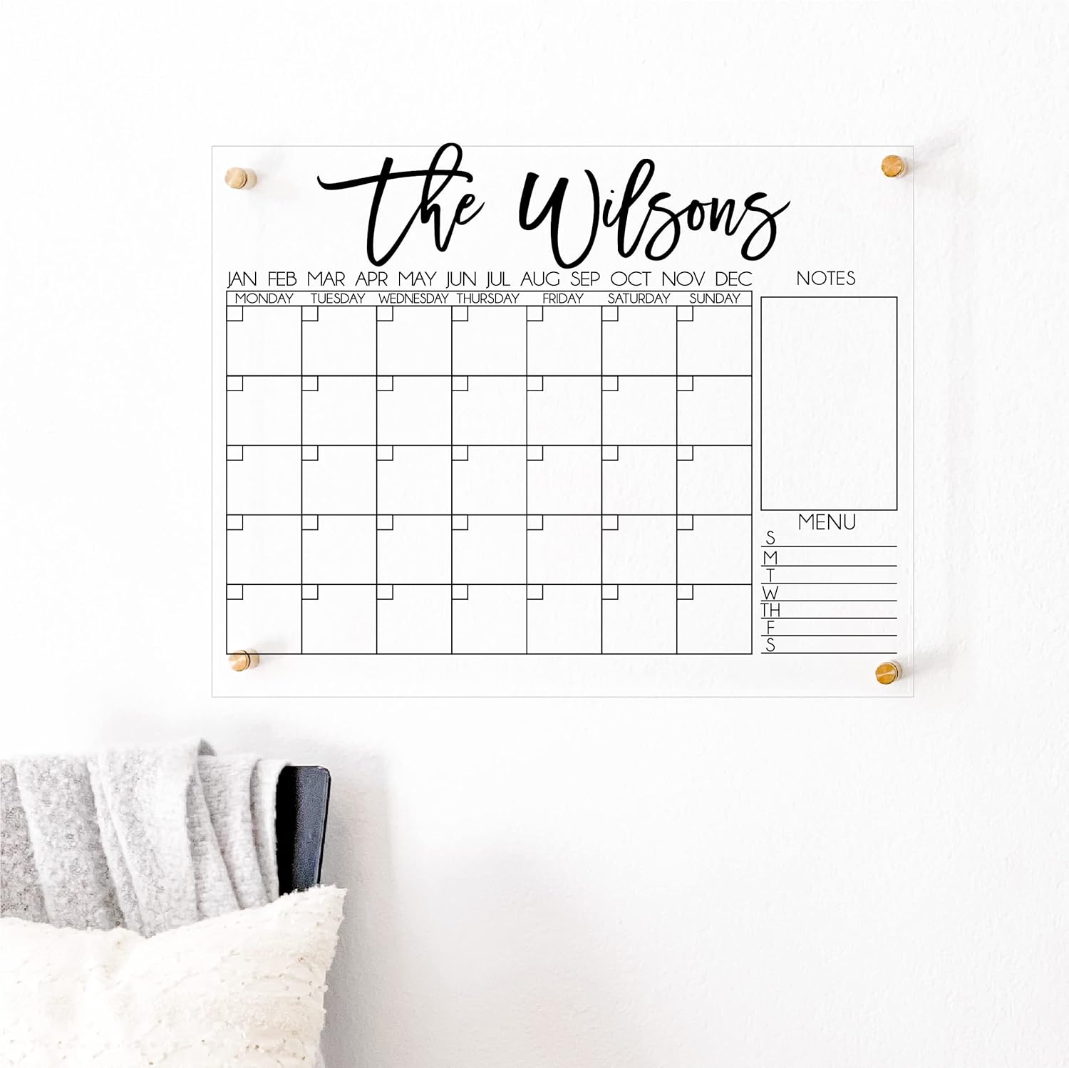 Acrylic Family Calendar for Wall – Large Monthly Calendar – Transparent Lucite Planning Board – Dry Erase Command Center – Home, Office, Kitchen,