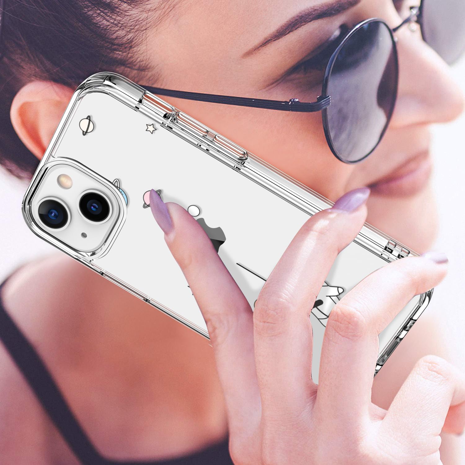 LUHOURI Funda para iPhone 15 con protector de pantalla  Funda duradera transparente  Diseños de moda para mujeres y niñas  Funda protectora delgada