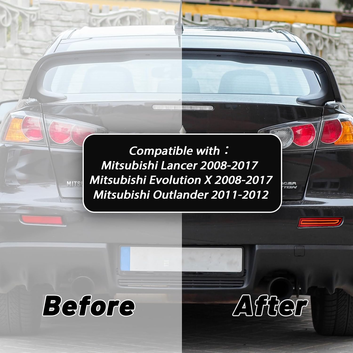 GEEGEETOP Lente ahumada LED reflector trasero parachoques luz antiniebla compatible con Mitsubishi Lancer 2008-2017Evolution X 2008-2017Outlander