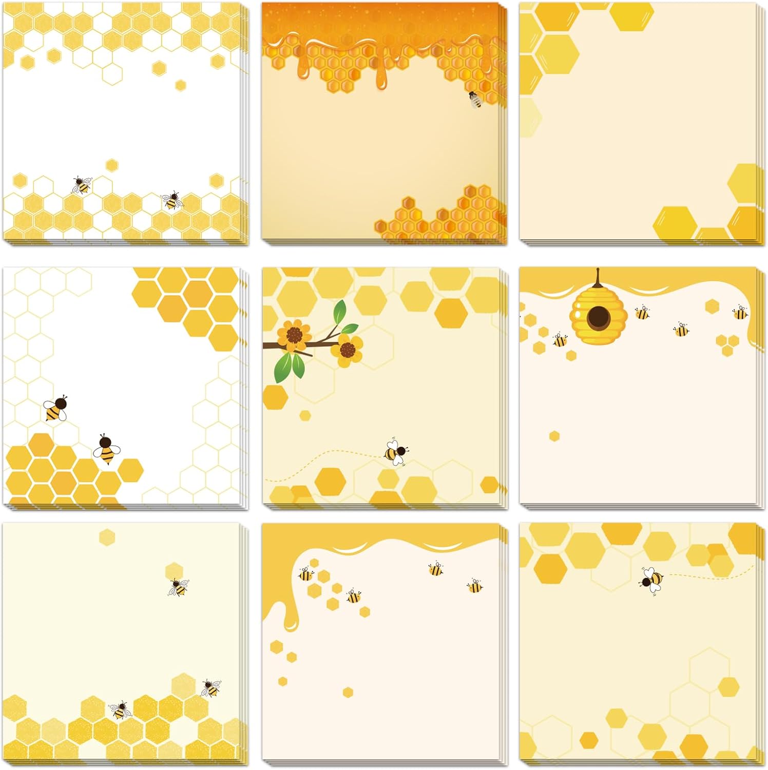 9 notas adhesivas de abeja de 3 x 3 pulgadas, lindas notas de abeja adversas, notas de notas para escuela, oficina, hogar, suministros para