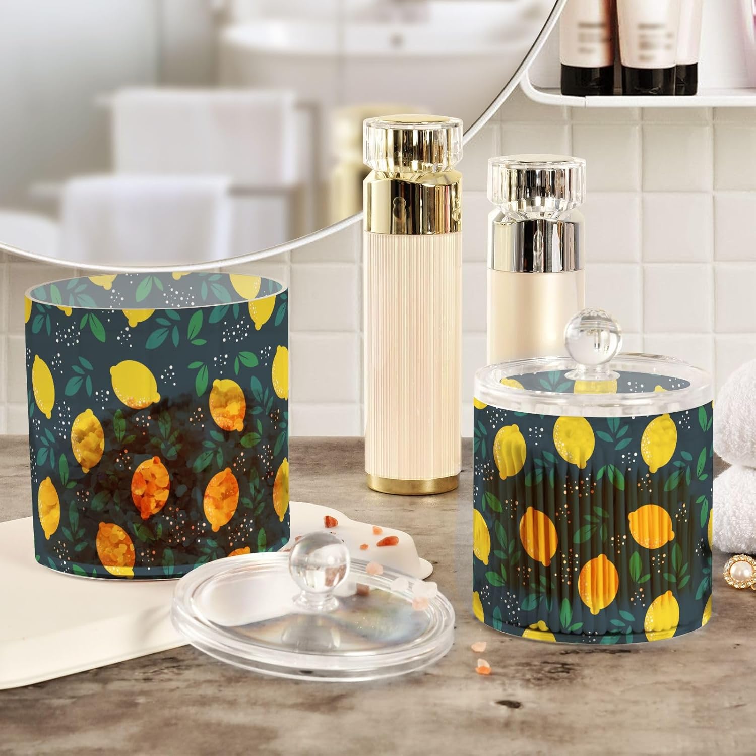 Lemons Jars with Lids Bathroom Canisters Decorative Jars Laundry Pods Container Cotton Swab Dispenser for Dorm Room Essentials for College Students