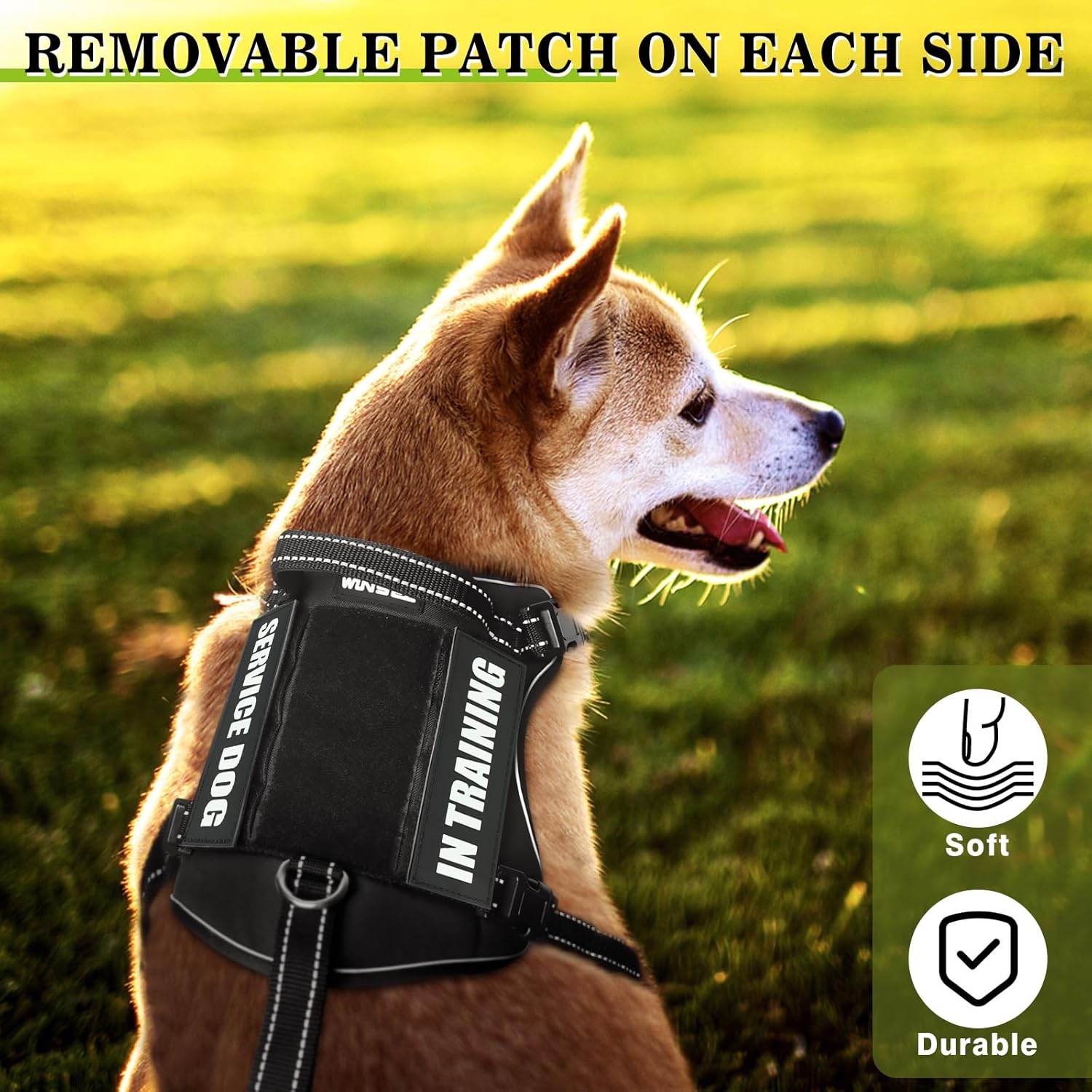 WINSEE Parches reflectantes para perros de servicio, parche de terapia para arnés de perro de servicio (paquete de 2, L)