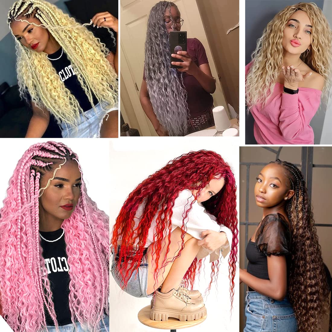 Extensiones de cabello ondulado con ganchillo de 30 pulgadas, extensiones de cabello rizado rizado trenzado, 1 paquete de trenzas onduladas largas