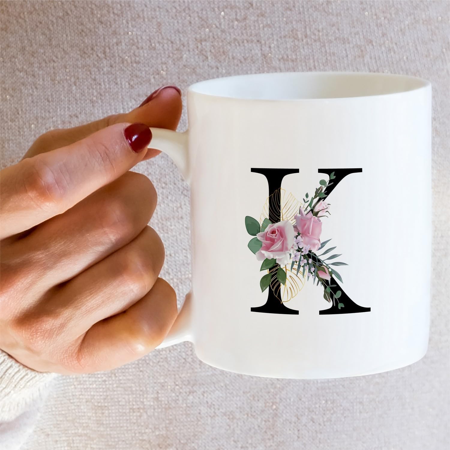 Retreez Ramo botánico floral inicial A-Z con monograma del alfabeto, taza de café de cerámica de 11 onzas  Agradecimiento agradecimiento, boda,