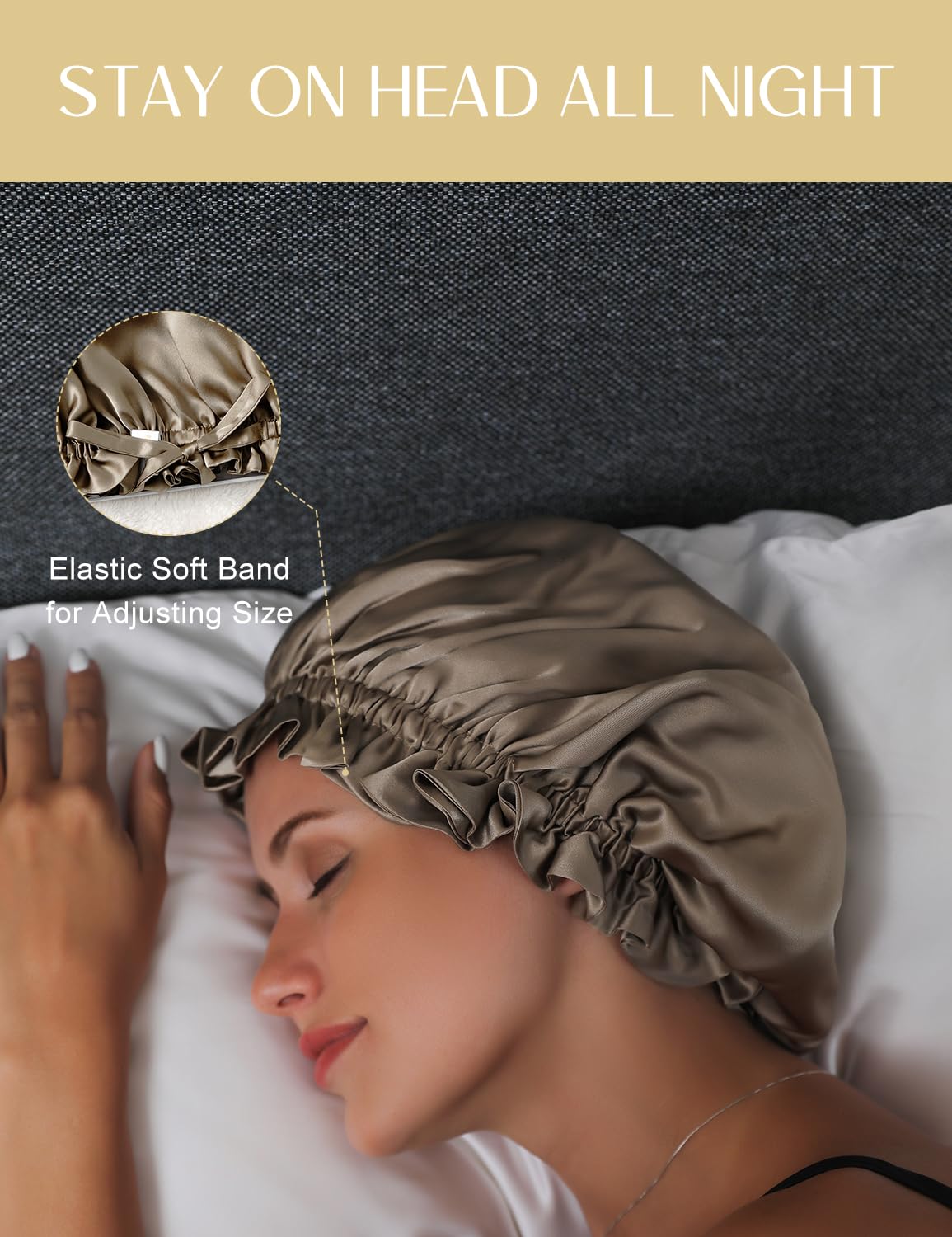 ZIMASILK Gorro 100% de seda de morera para el cuidado del cabello de las mujeres, seda de doble capa, envoltura de seda natural para dormir con