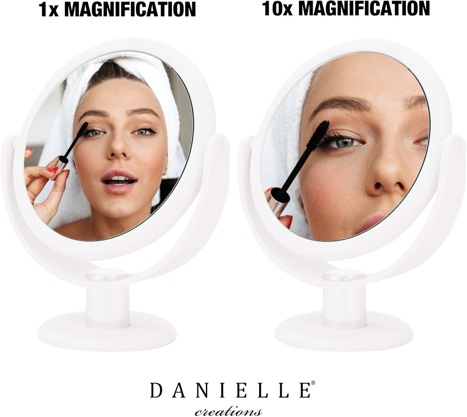 Danielle Creations – Espejo de maquillaje redondo portátil de dos caras de 6.75 pulgadas, suave al tacto antideslizante con rotación de 360, aumento