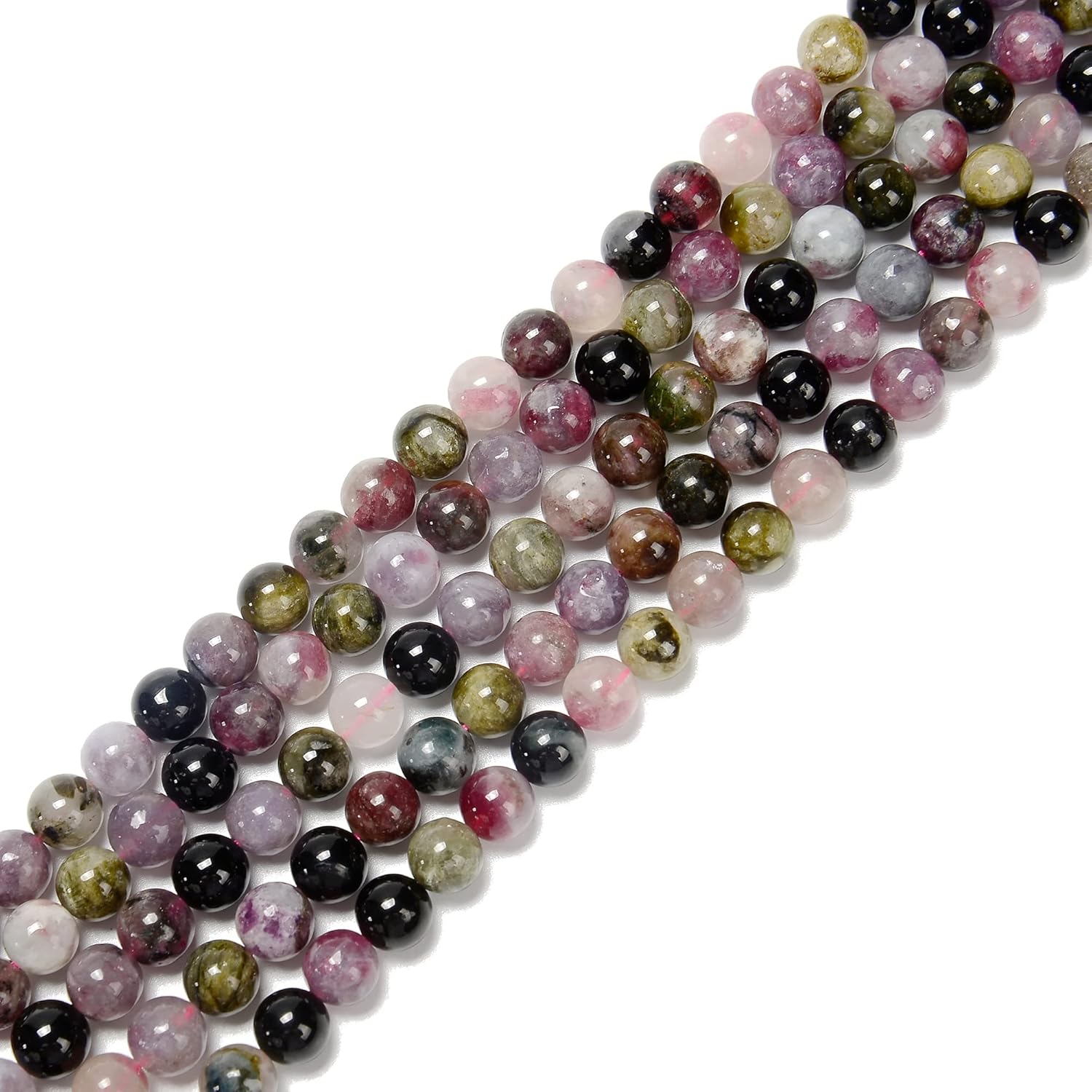 JM Design Granos redondos lisos de turmalina multicolor de alto grado de 0.236 in 15.5 ” para la fabricación de joyas