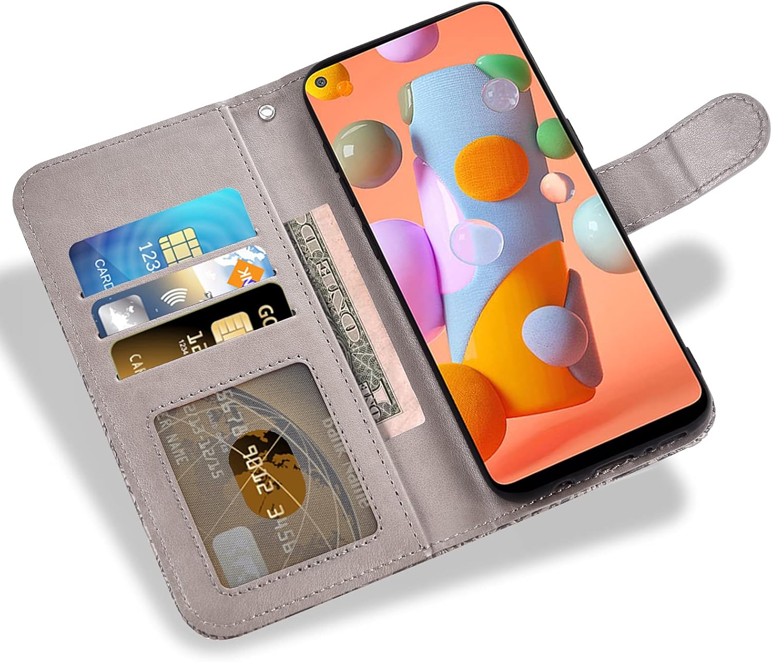 Asuwish Funda compatible con Samsung Galaxy A11 y protector de pantalla de vidrio templado, accesorios, tarjetero con función atril de encaje,