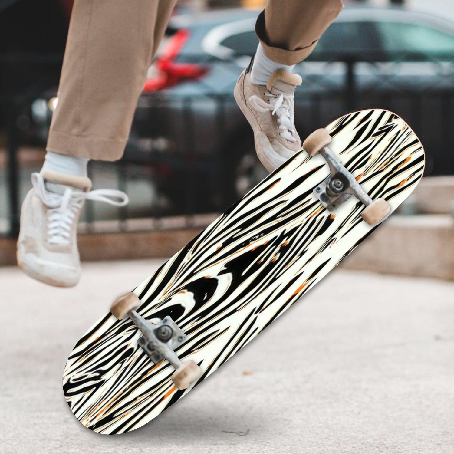 Zebra Leopard – Patinetas cóncavas de doble patada para principiantes, 31 x 8 pulgadas, diseño de leopardo negro y blanco, para adultos, jóvenes,