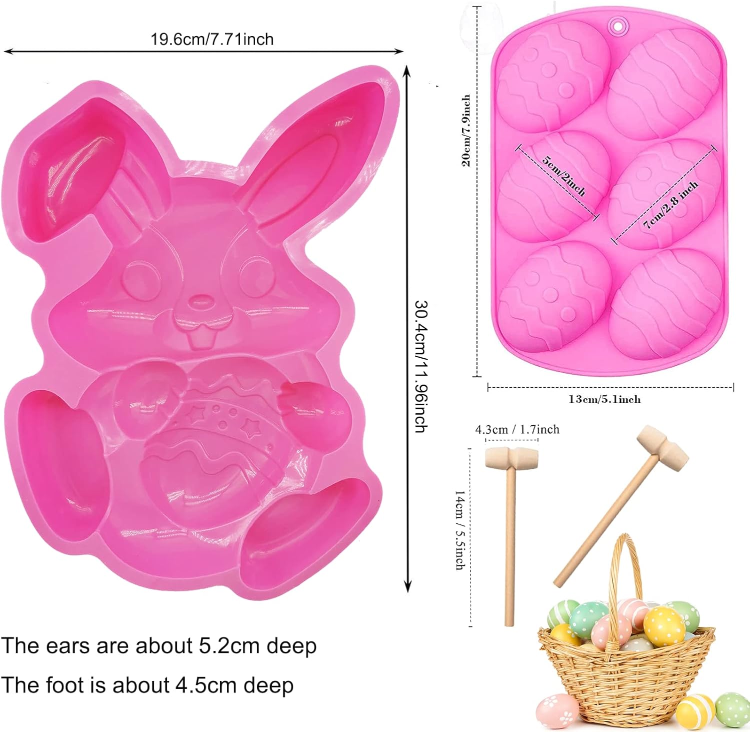Molde de conejo grande para huevos de Pascua, molde de silicona con forma de huevo de Pascua en 3D, molde de silicona para pastel de conejo de