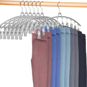 Paquete de 7 organizadores de leggings para armario, perchas de pantalones ZOUTOG con 10 clips, organizadores de armario que ahorran espacio y Paquete de 7 organizadores de leggings para armario, perchas de pantalones ZOUTOG con 10 clips, organizadores de armario que ahorran espacio y