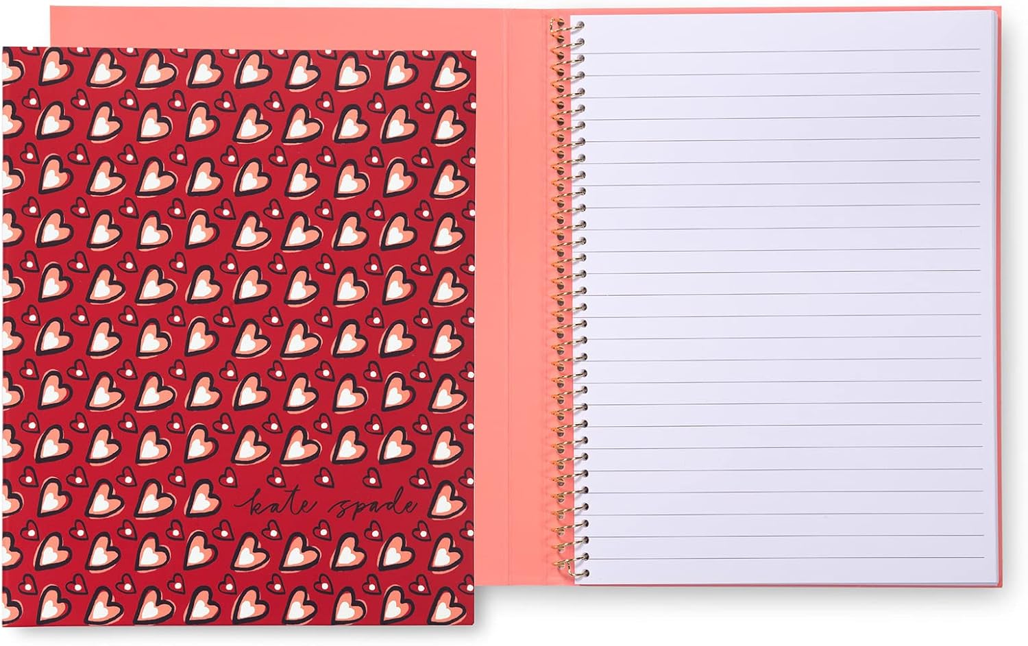 Kate Spade New York Cuaderno pequeño en espiral oculto, cuaderno de 8.25 x 6.75 pulgadas con 112 páginas a rayas, corazones de San Valentín