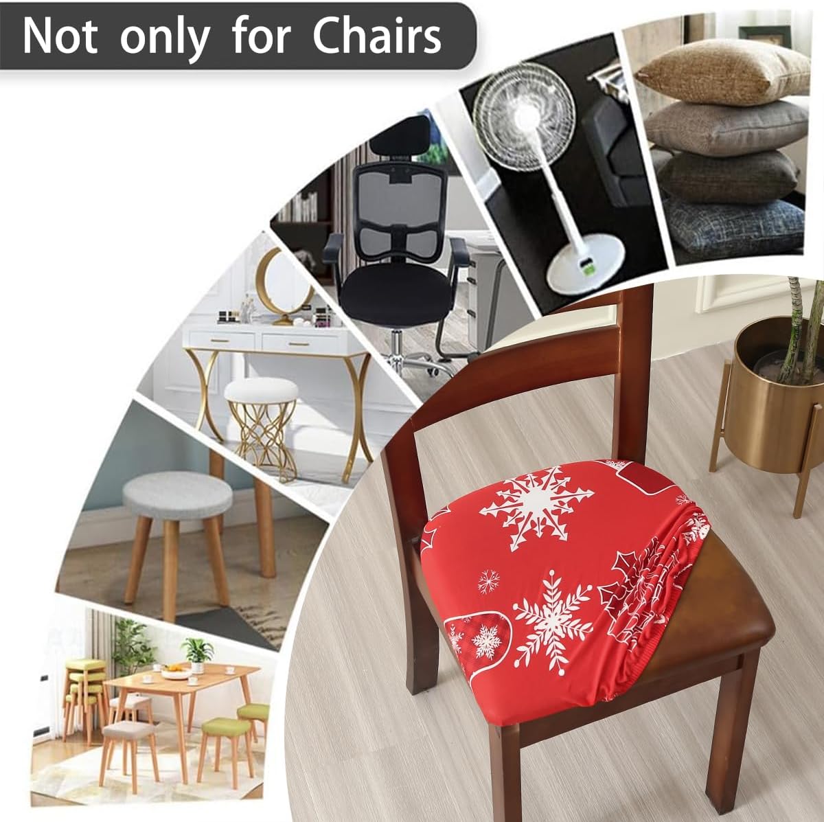 DLMWELL Juego de 4 fundas elásticas para sillas de decoración navideña, para comedor, extraíbles y lavables, fundas de cojín para cocina, oficina
