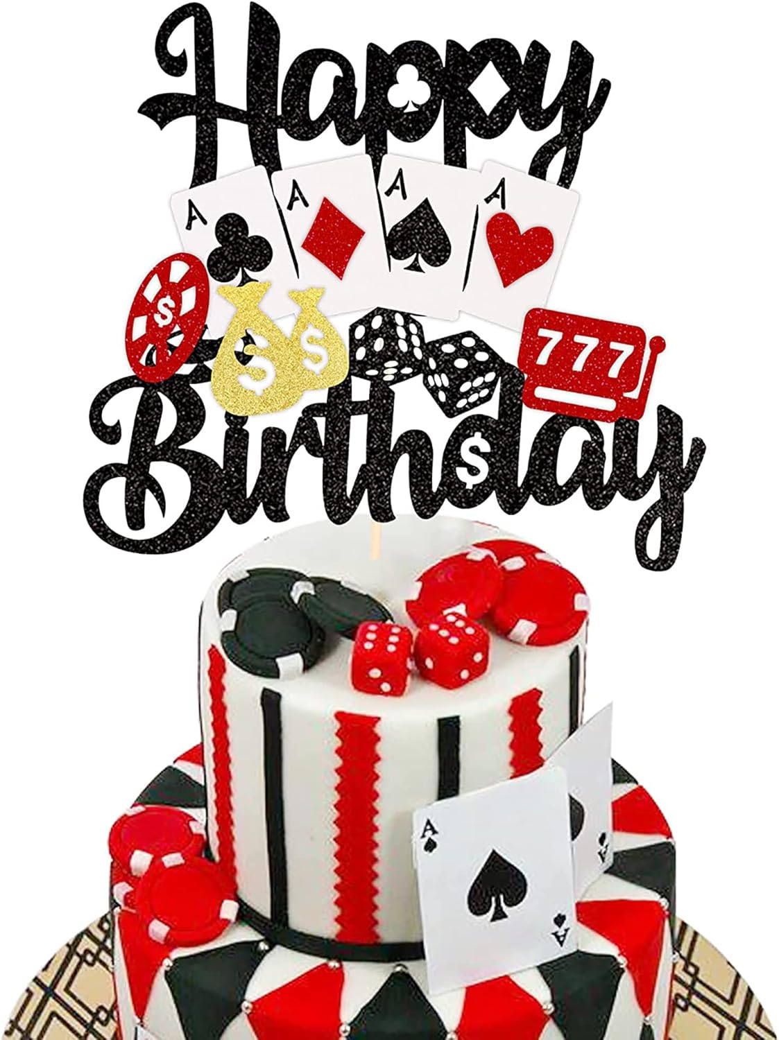 1 pieza de decoración de pastel de casino juego de fichas de juego de póquer feliz cumpleaños pastel Pick decoraciones para Las Vegas Casino noche