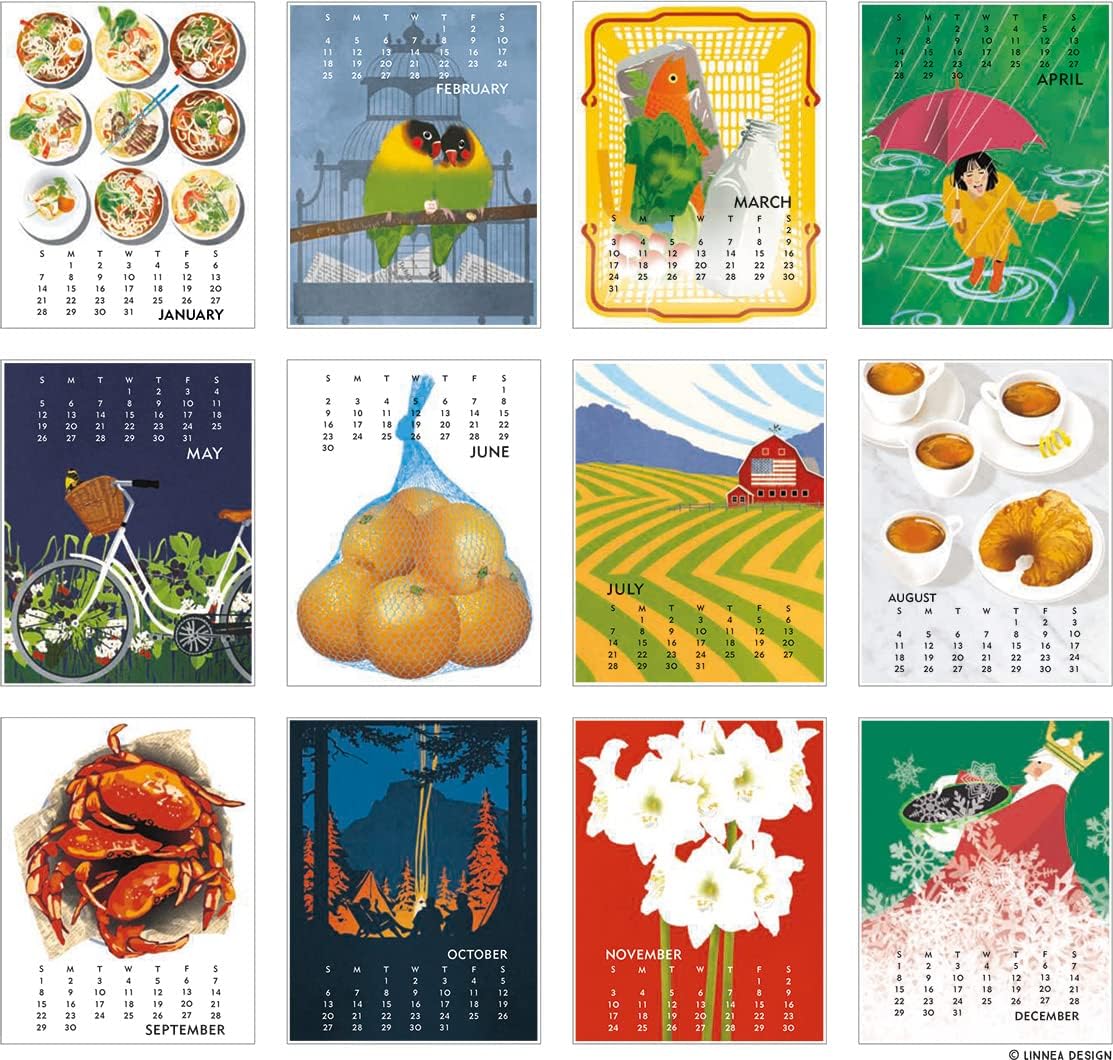 Linnea Design Calendario de póster 2024, 11 x 14 pulgadas, ilustraciones de Johanna Riley