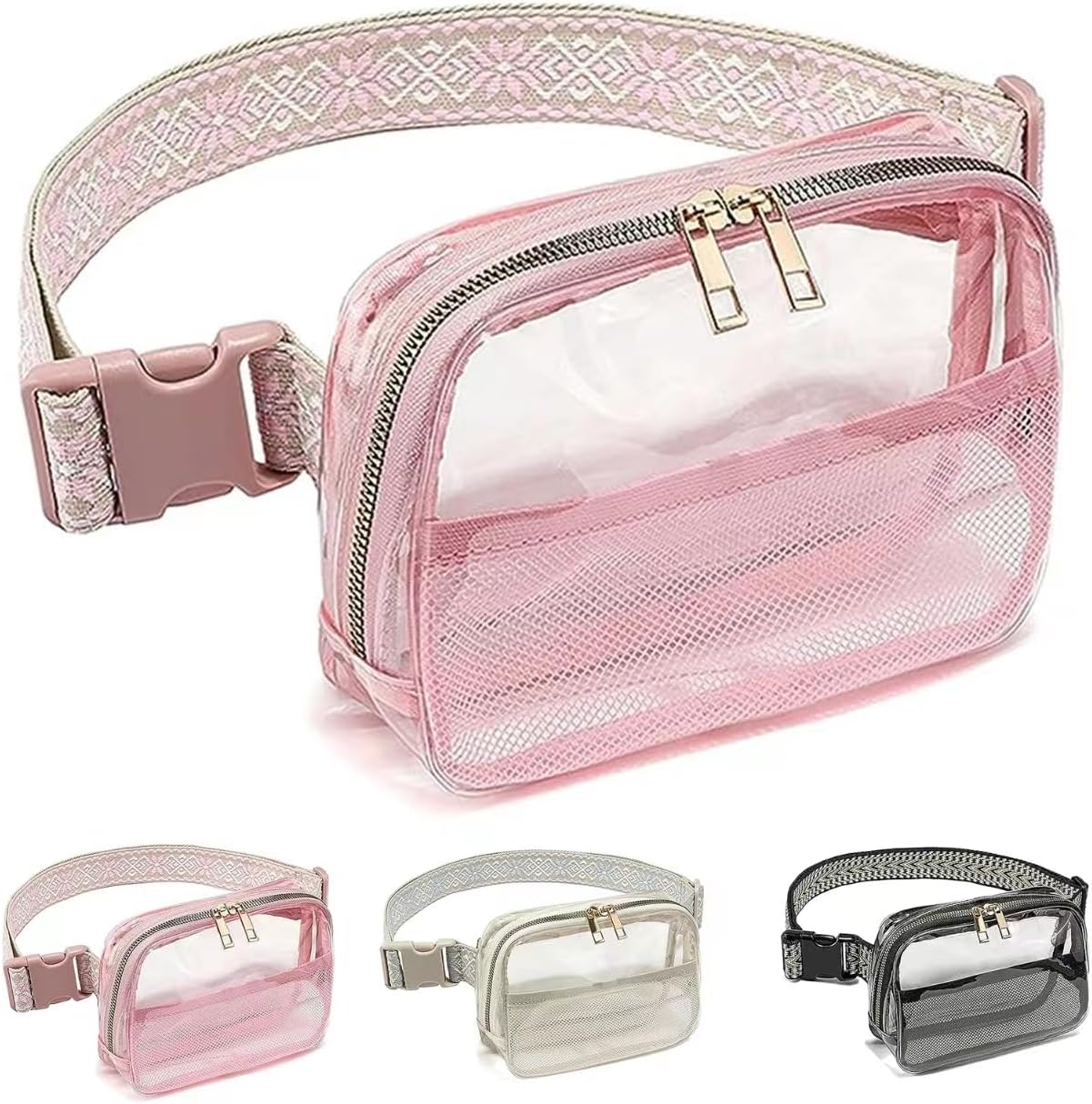 Riñonera transparente aprobada para mujeres y hombres con correa ajustable, bolsa cruzada transparente para conciertos, deportes, viajes,