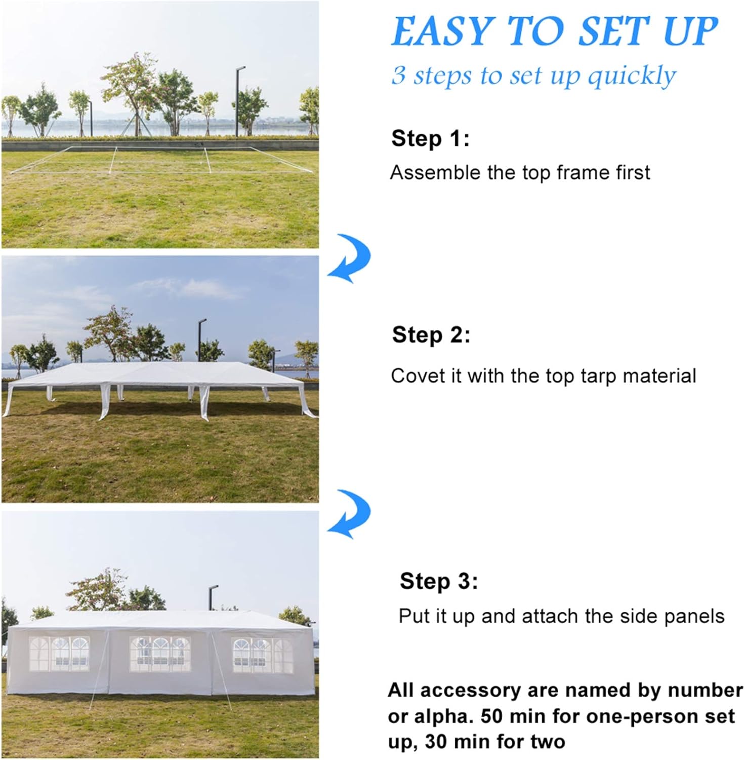 Tienda de campaña para fiestas de 10 x 30 pulgadas, carpa blanca para bodas, resistente al agua, para fiestas, con 5 paredes laterales extraíbles,