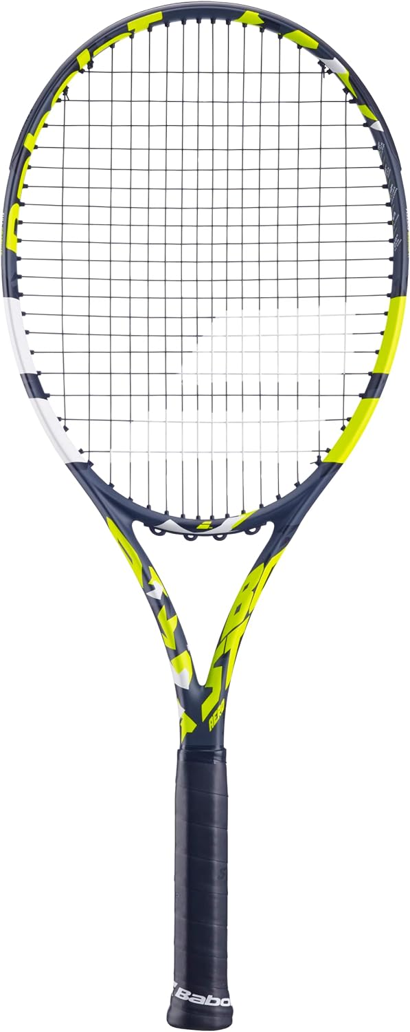 Babolat Boost Aero – Raqueta de tenis (amarillo) ensartada con White Babolat Syn Gut a tensión de rango medio
