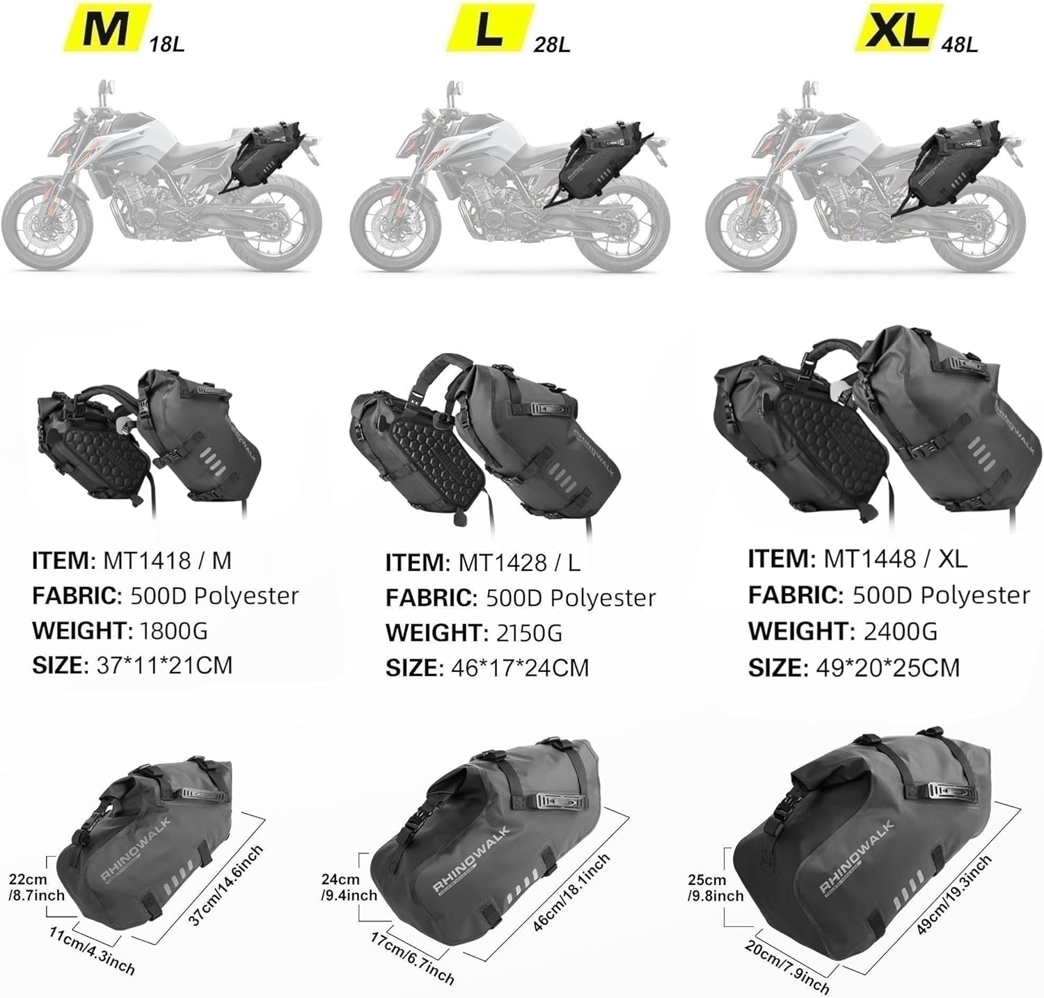 HUNTVP Alforjas impermeables para motocicleta, bolsas laterales para motocicleta, bolsa de almacenamiento universal para motocicleta, 18 L (2 x 9 L)