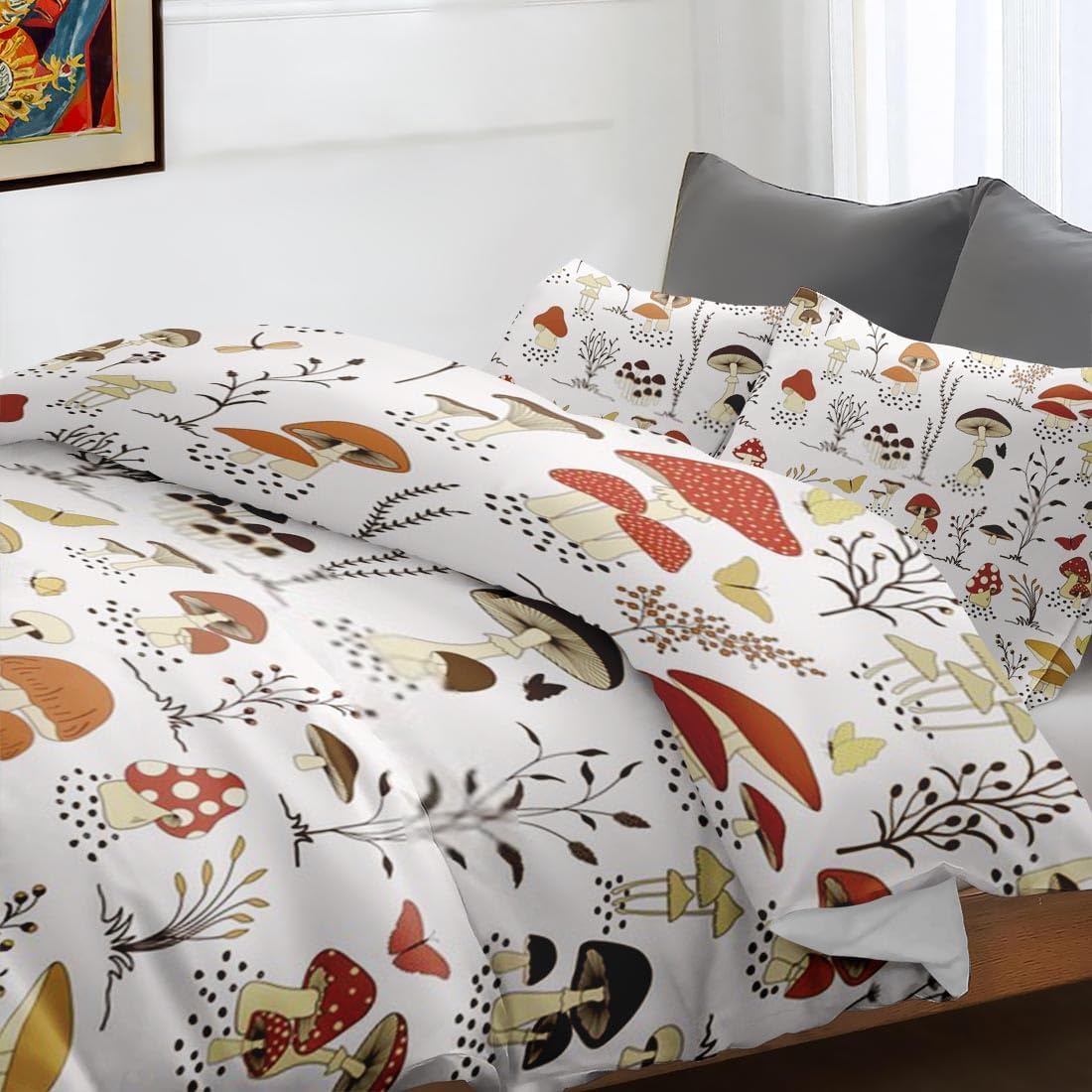 Juego de funda de edredón, diseño de hongos y mariposa, juego de ropa de cama para niños y adultos, decoración de dormitorio de niños y adultos,