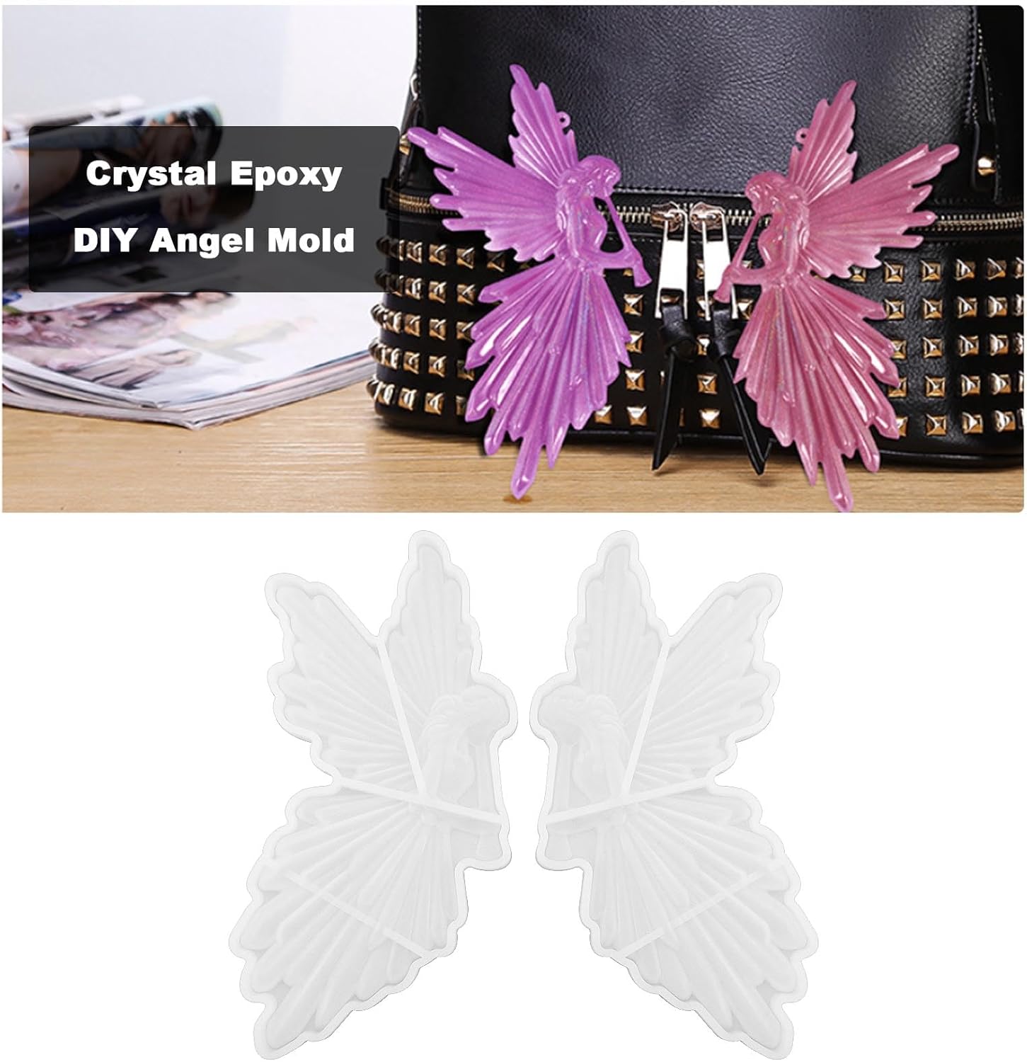 eMagTech Molde de resina de hada de ángel, molde de silicona para llavero, colgante, aretes, pastel, fondant, decoración, joyería, manualidades, 2