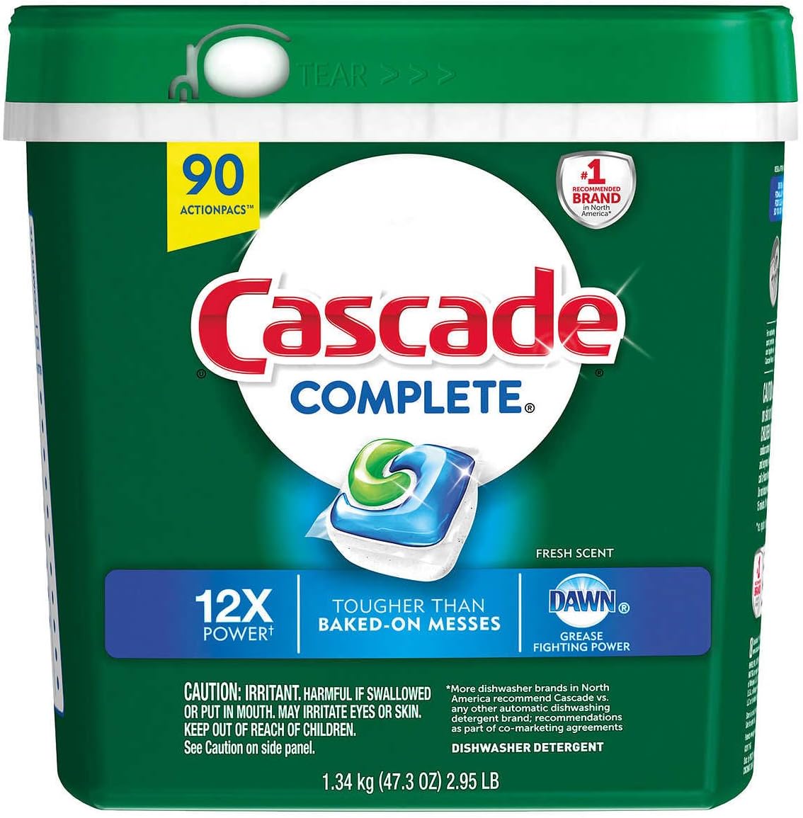 Cascade #1 Complete 12x Power ActionPacs Detergente para platos aroma fresco – 90 unidades