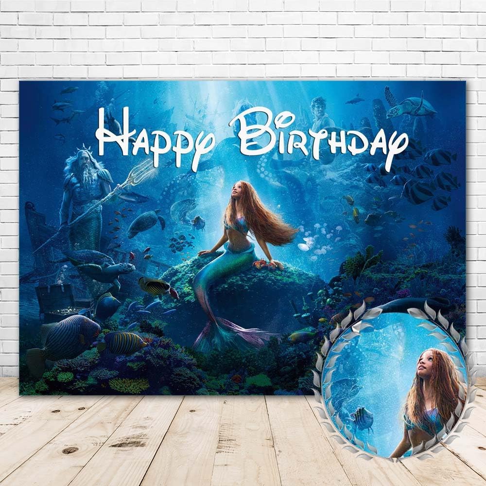 Telón de fondo de vinilo con texto en inglés “Little Mermaid 2023”, 5 x 3 pies, diseño de princesa de feliz cumpleaños, baby shower bajo el mar,