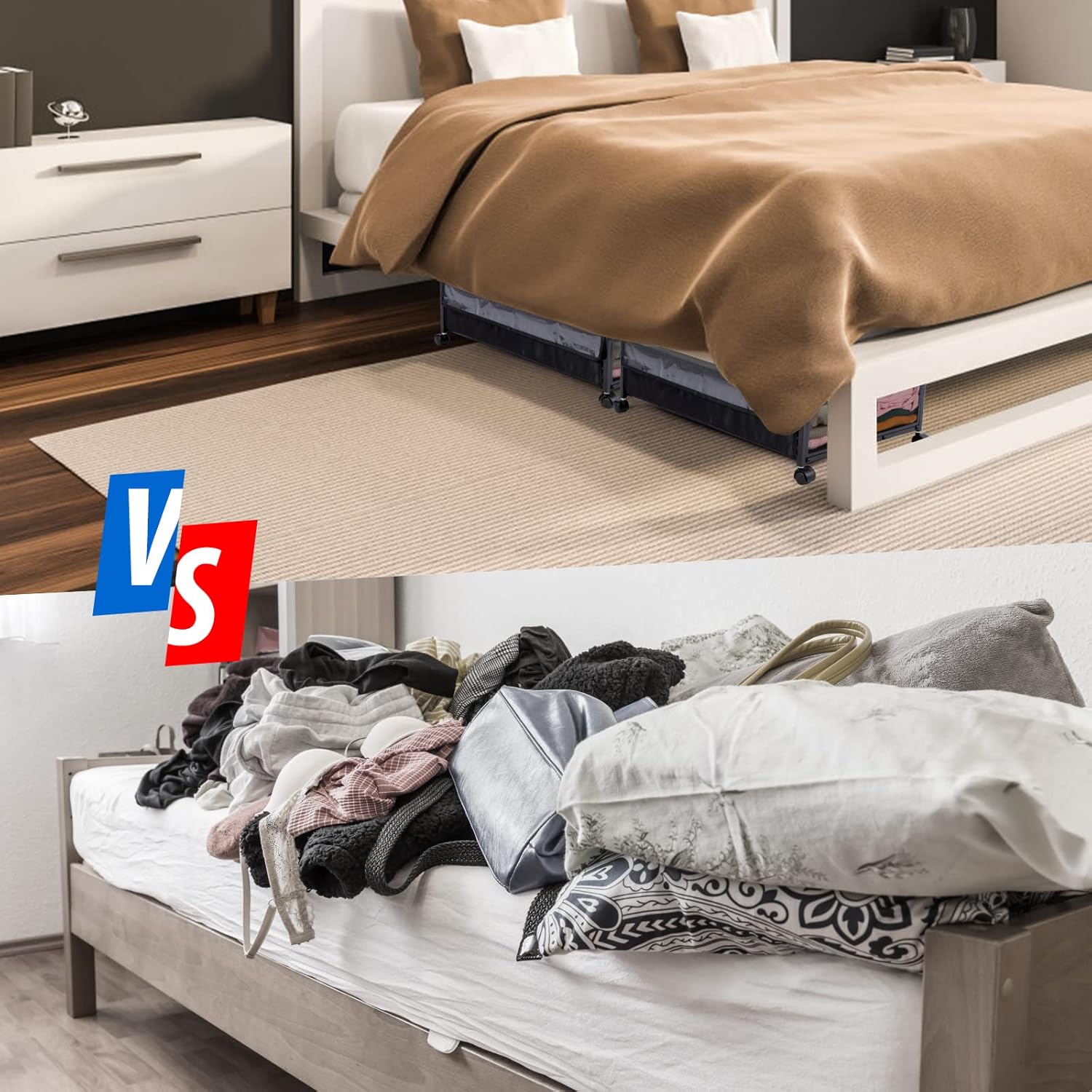 ZZYZSFUS Contenedores de almacenamiento debajo de la cama con ruedas, estante de almacenamiento de zapatos debajo de la cama con cubierta a prueba