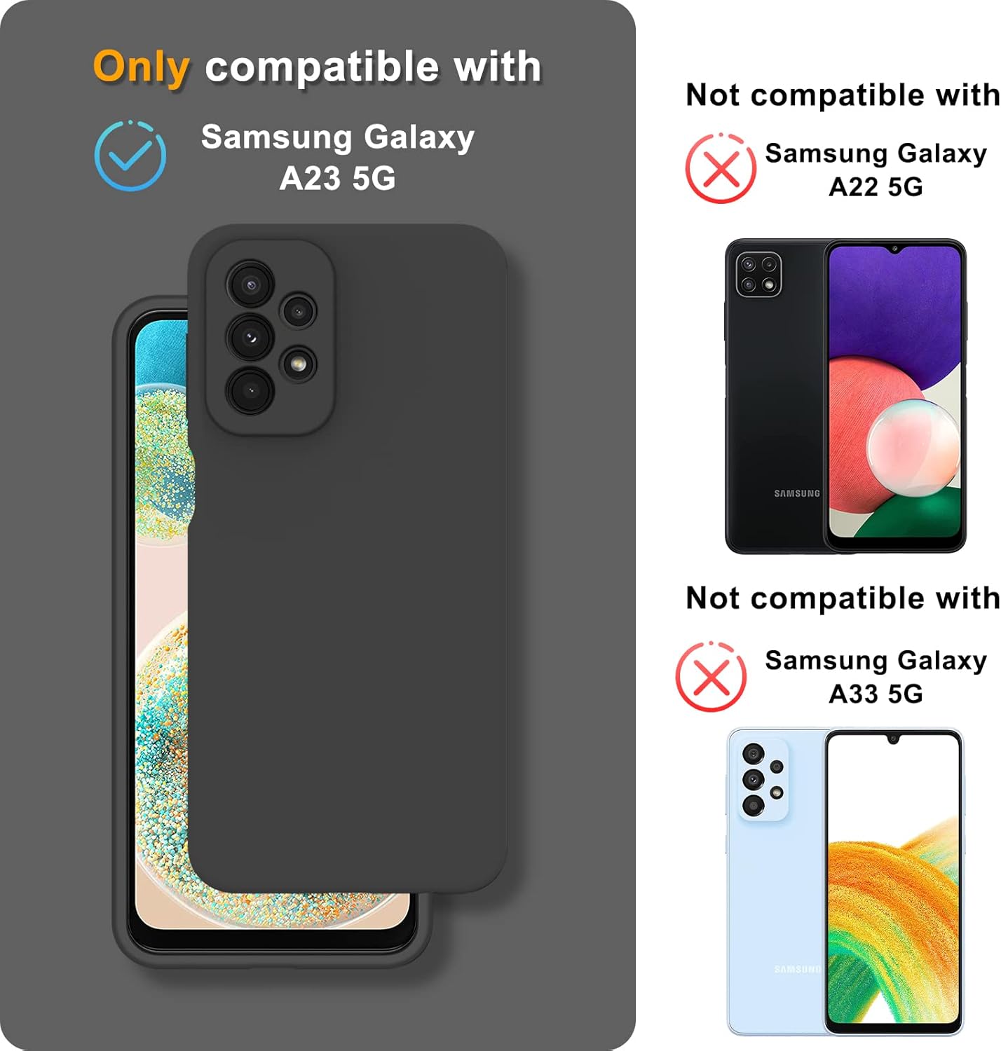 YENAPOON Funda para Samsung Galaxy A23 5G4G y 2 protectores de pantalla de vidrio templado, funda protectora delgada de silicona líquida a prueba de