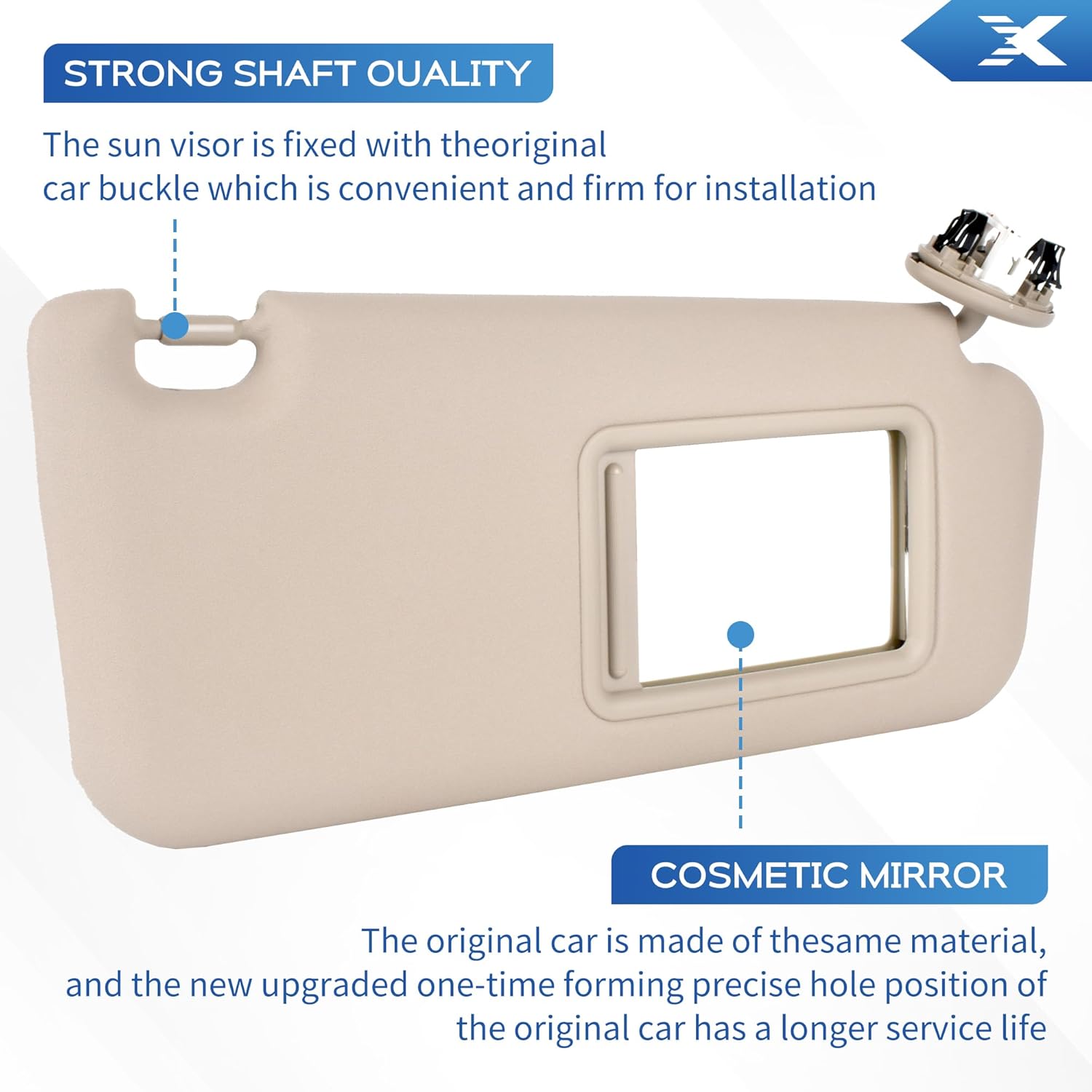 Parasol para el lado del pasajero para Toyota RAV4 2006-2013, color beige con espejo y luz de tocador, repuesto # 74310-42452-B2,74310-42452-A1