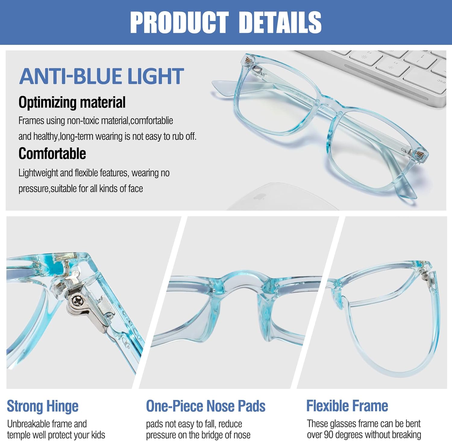 DUCO Gafas de luz azul para niños, para computadora y juegos, anti UV, lentes de luz azul para niños de 6 a 10 años, K028