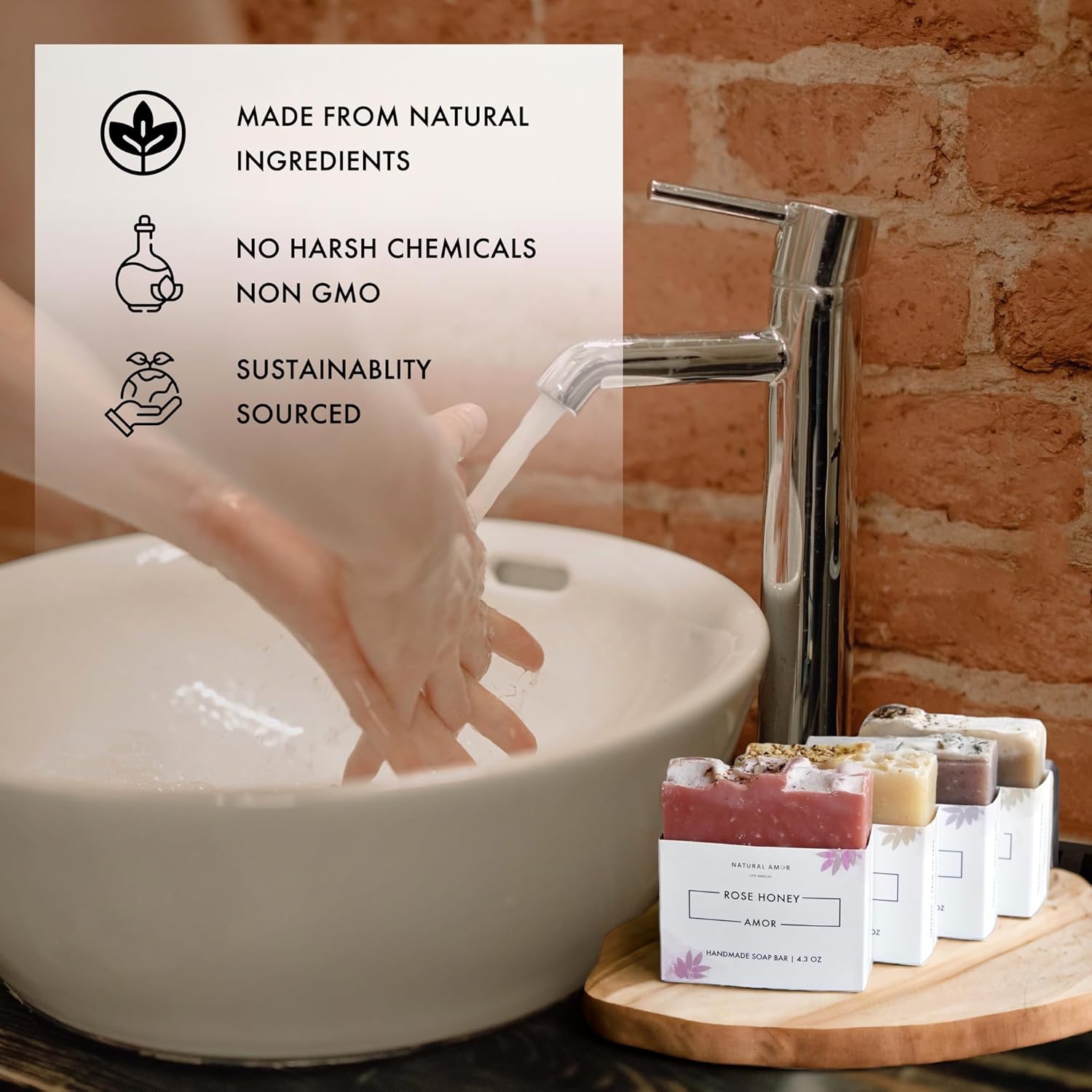 Natural Amor- Juego de barra de jabón orgánica hecha a mano (paquete de 4), hecha con todos los ingredientes naturales, jabón perfumado de aceites