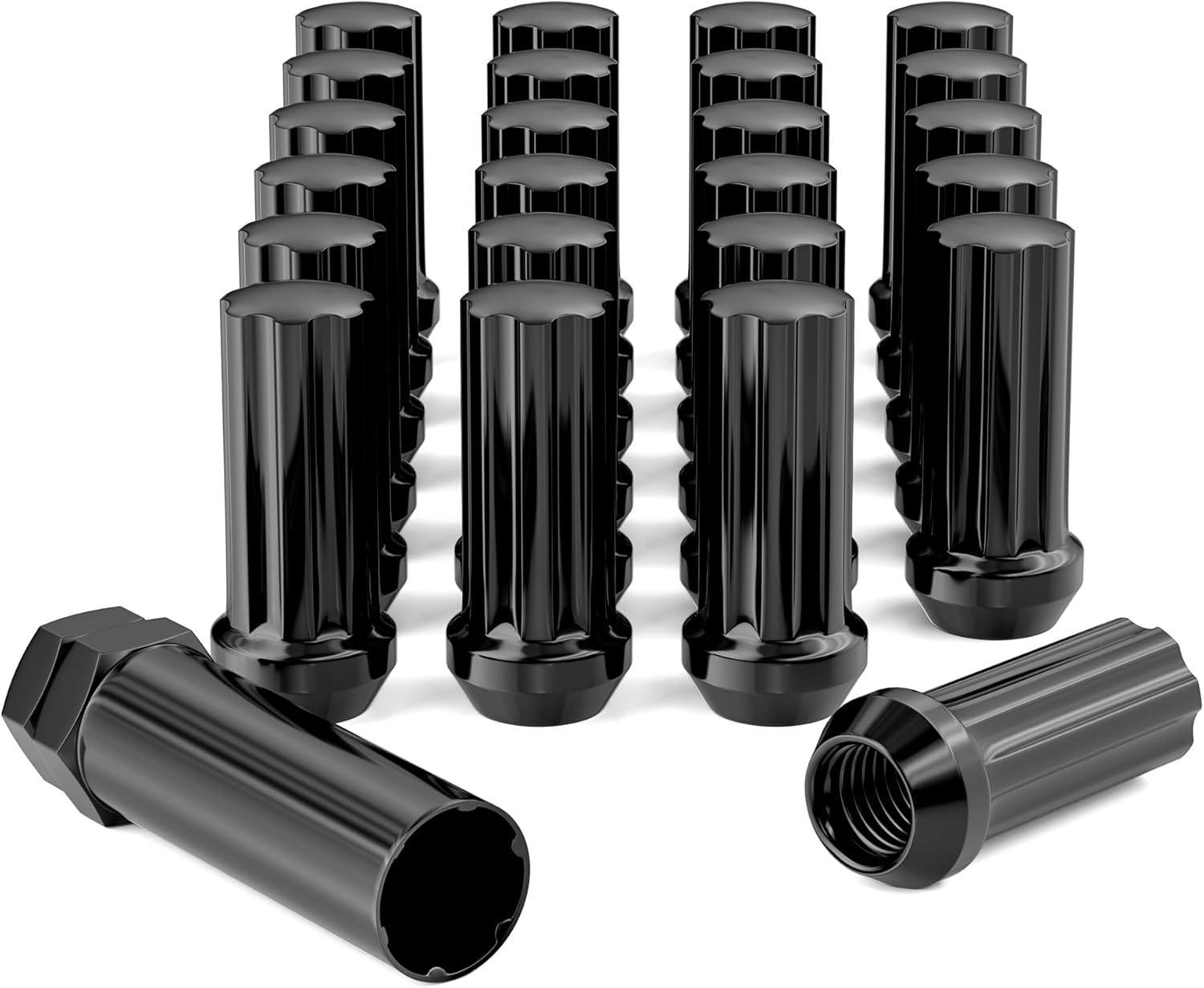EZISOE Tuercas de rueda de 0.551 in x 2.0, 24 piezas+1 pieza de enchufe M14x2 rosca negra XL Tuercas de repuesto para 2003-2014 F150 Expedition