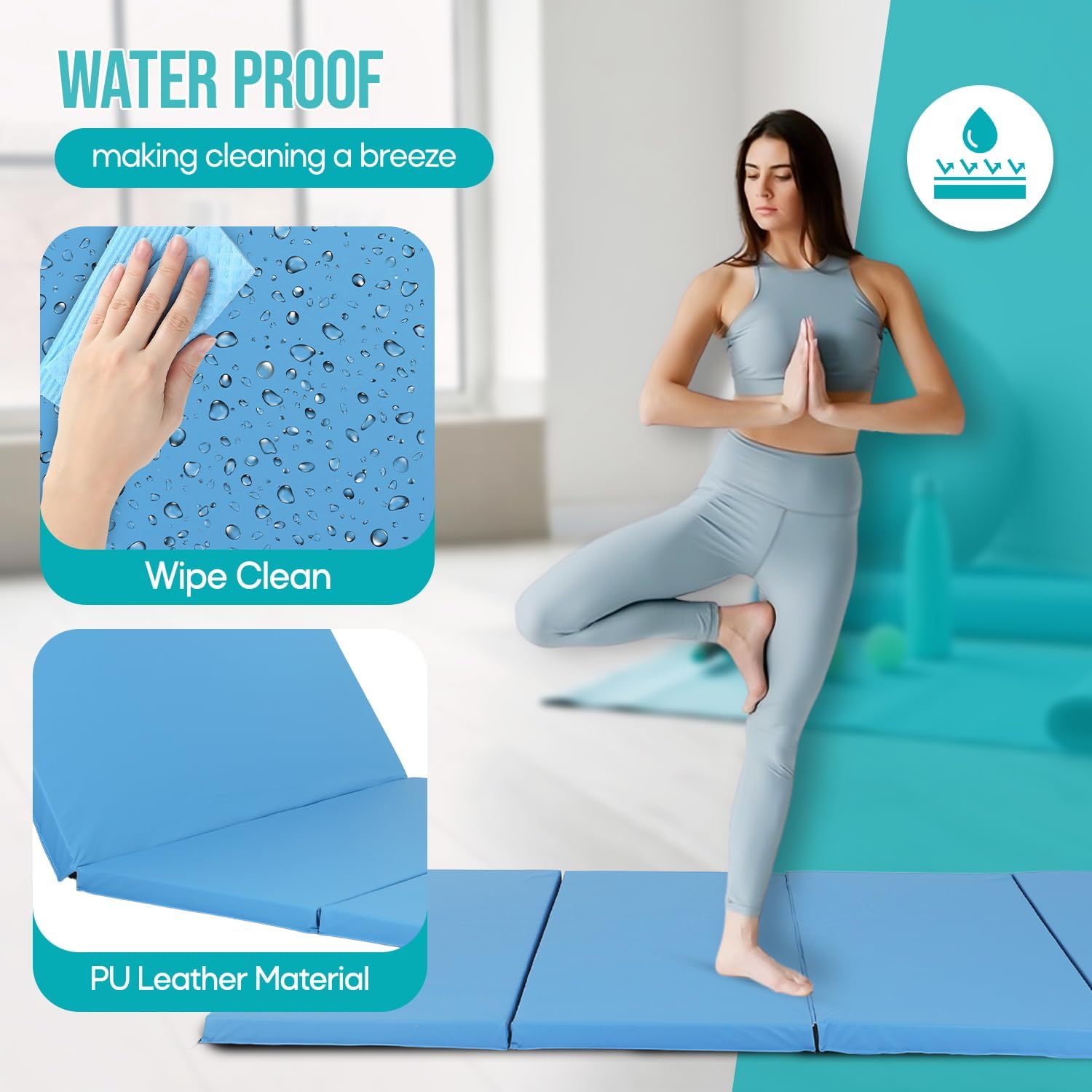 Colchoneta de gimnasia con 4 pliegues, para interiores y exteriores, extra gruesa, de alta densidad, para gimnasia, gimnasio, plegable, esterilla de