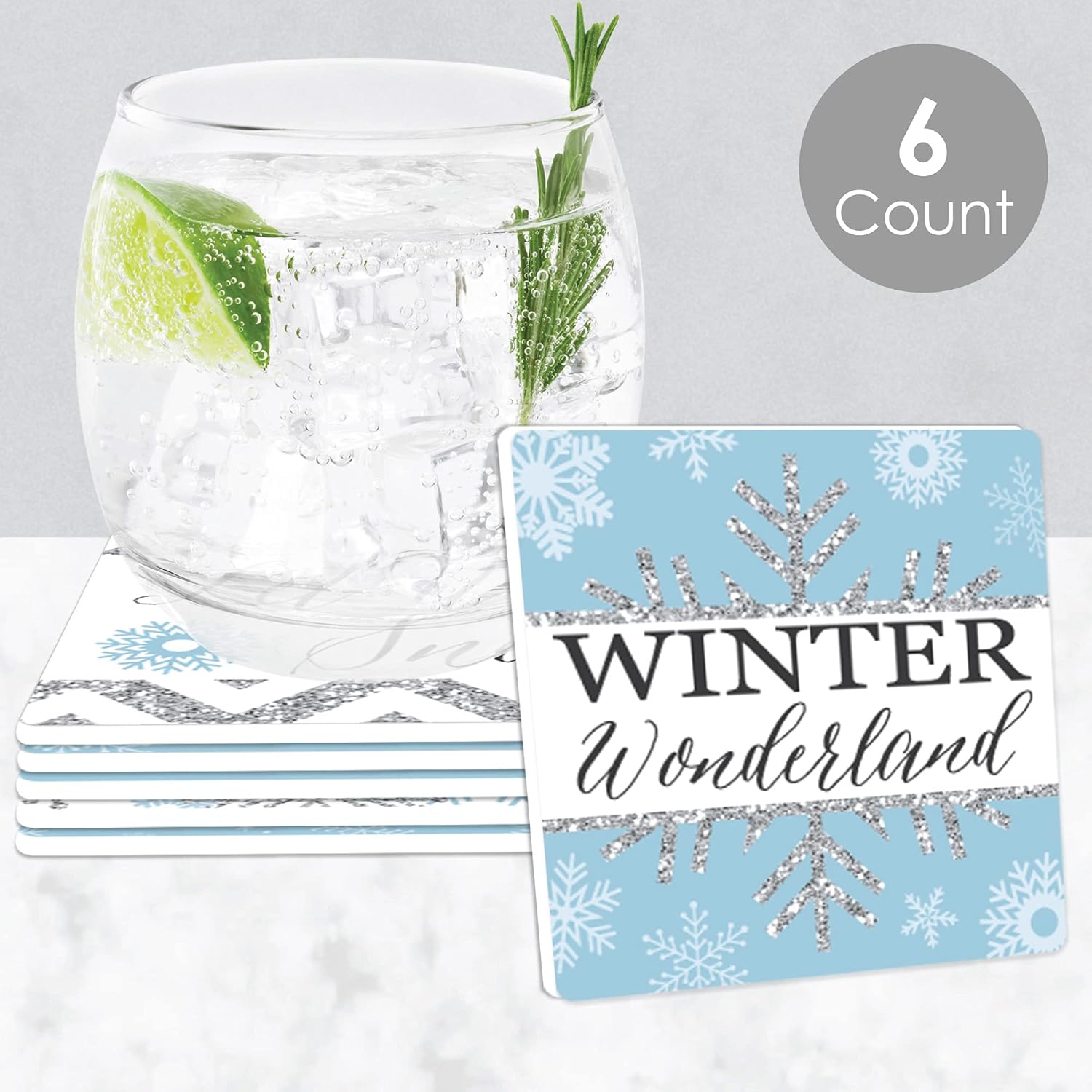 Big Dot of Happiness Winter Wonderland – Juego de 6 posavasos para fiestas de vacaciones y bodas de invierno