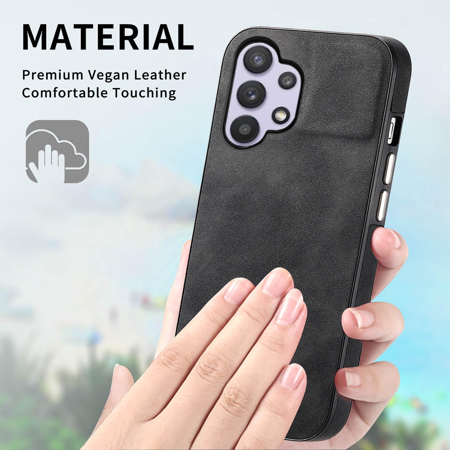 Asuwish Funda de teléfono para Samsung Galaxy A32 5G 2021 de 6.5 pulgadas con protector de pantalla de vidrio templado y funda de cuero fino y
